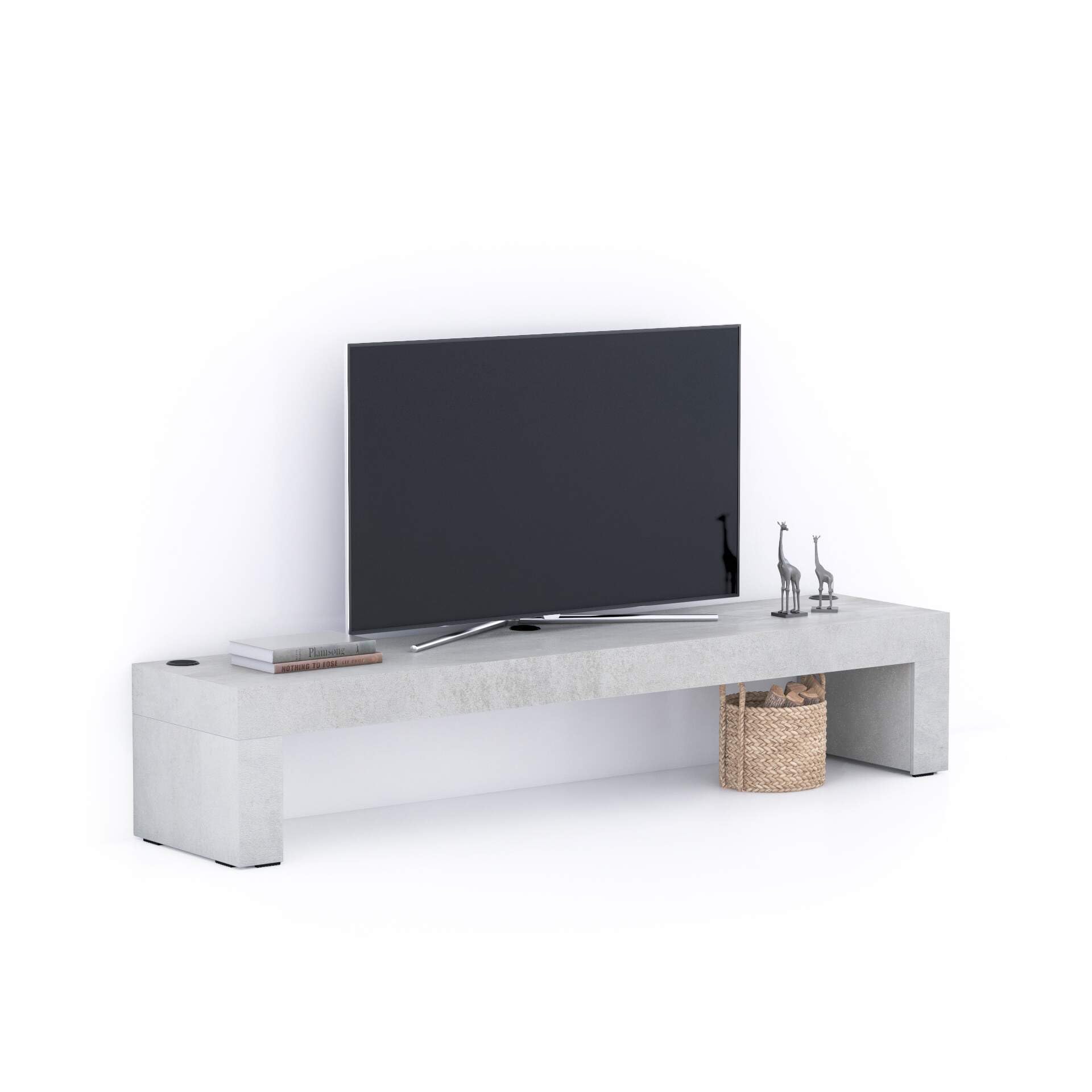 Evolution TV Stand 180x40 with Wireless Charger - Modern Concrete Effect Grey Media Console - Italian Made Furniture for Living Room & Home Theater Setup