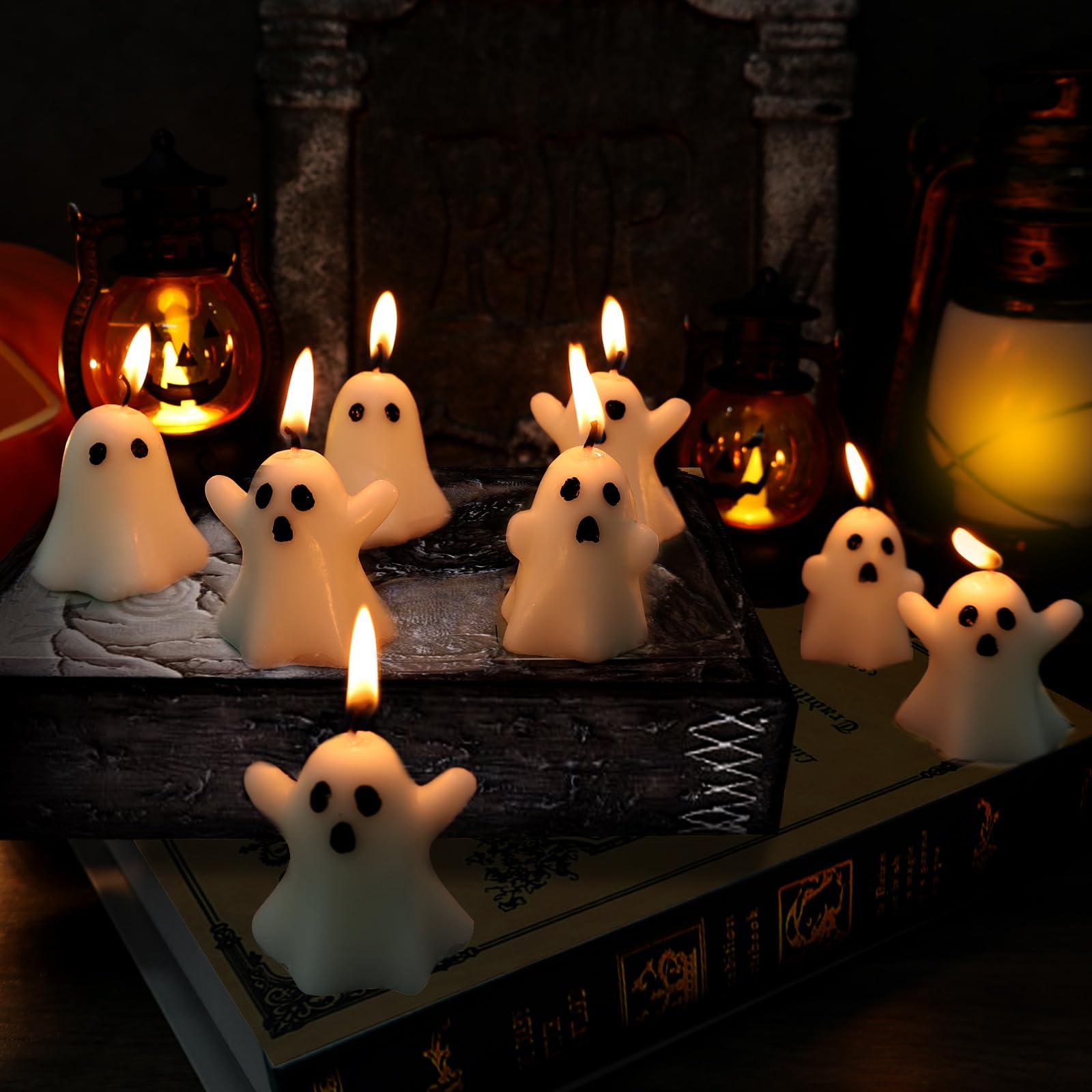 21 PCS Halloween Ghost Candles - Spooky White Floating Candles for Halloween Decorations, Dripless Wax Burning Candles - Perfect for Halloween Party Centerpieces, Haunted House Decor & Spooky Tablescapes
