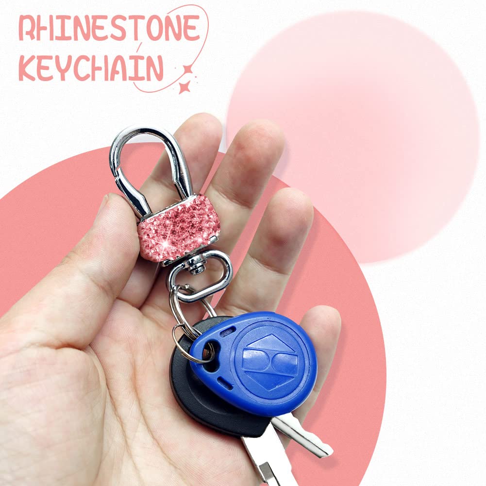 5-Pack Pink Leather Car Key Case with Metal Hook & Keyring - Bling Crystal Keychain Holder for Remote Key Fobs, Zipper Pouch Bag - Perfect for Women's Handbags, Purse Charms & Auto Key Organization