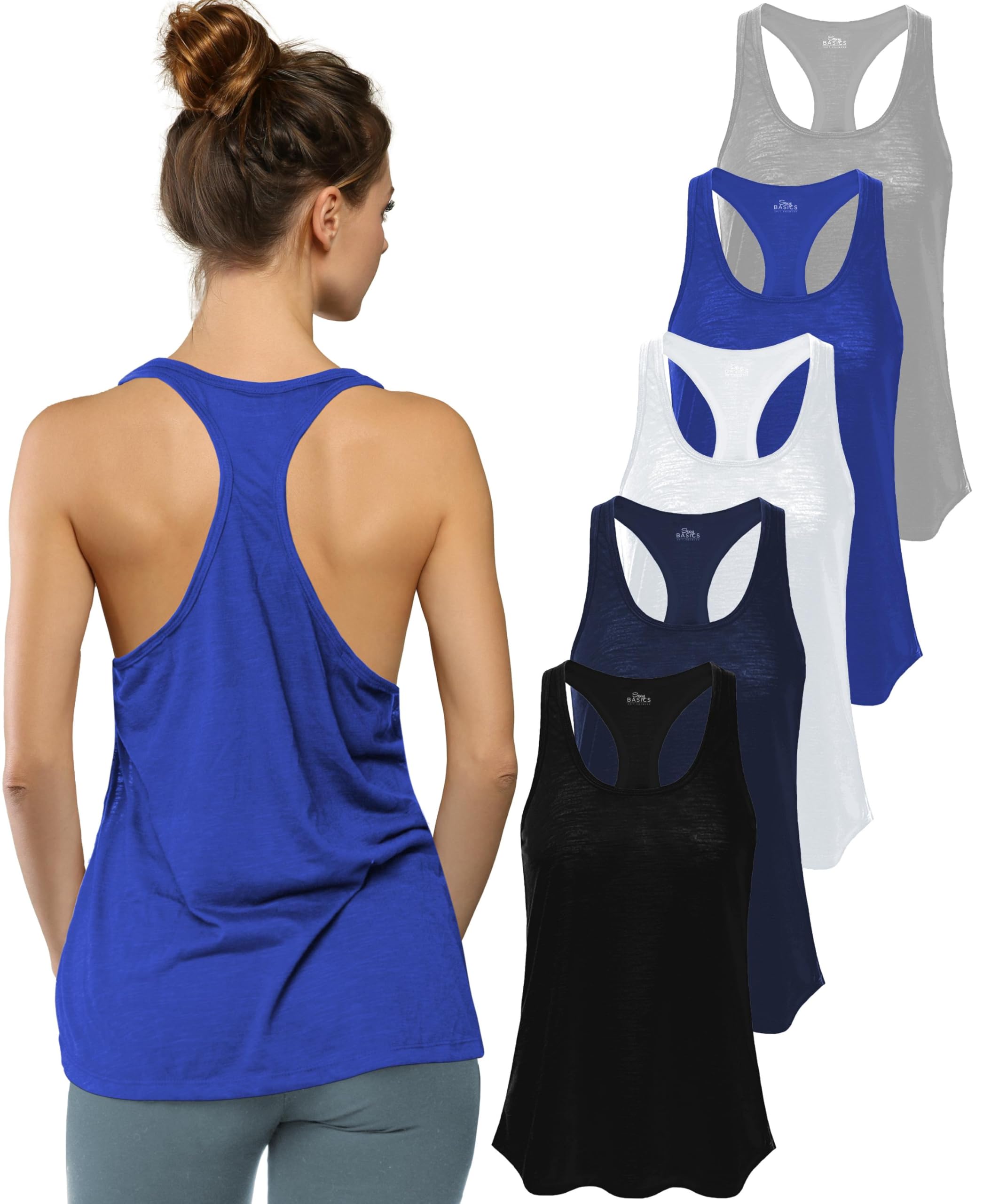 5 Pack Women's Flowy Burnout Racerback Tank Tops - Breathable Workout Shirts for Yoga, Gym & Running - Comfortable Everyday Athletic Wear