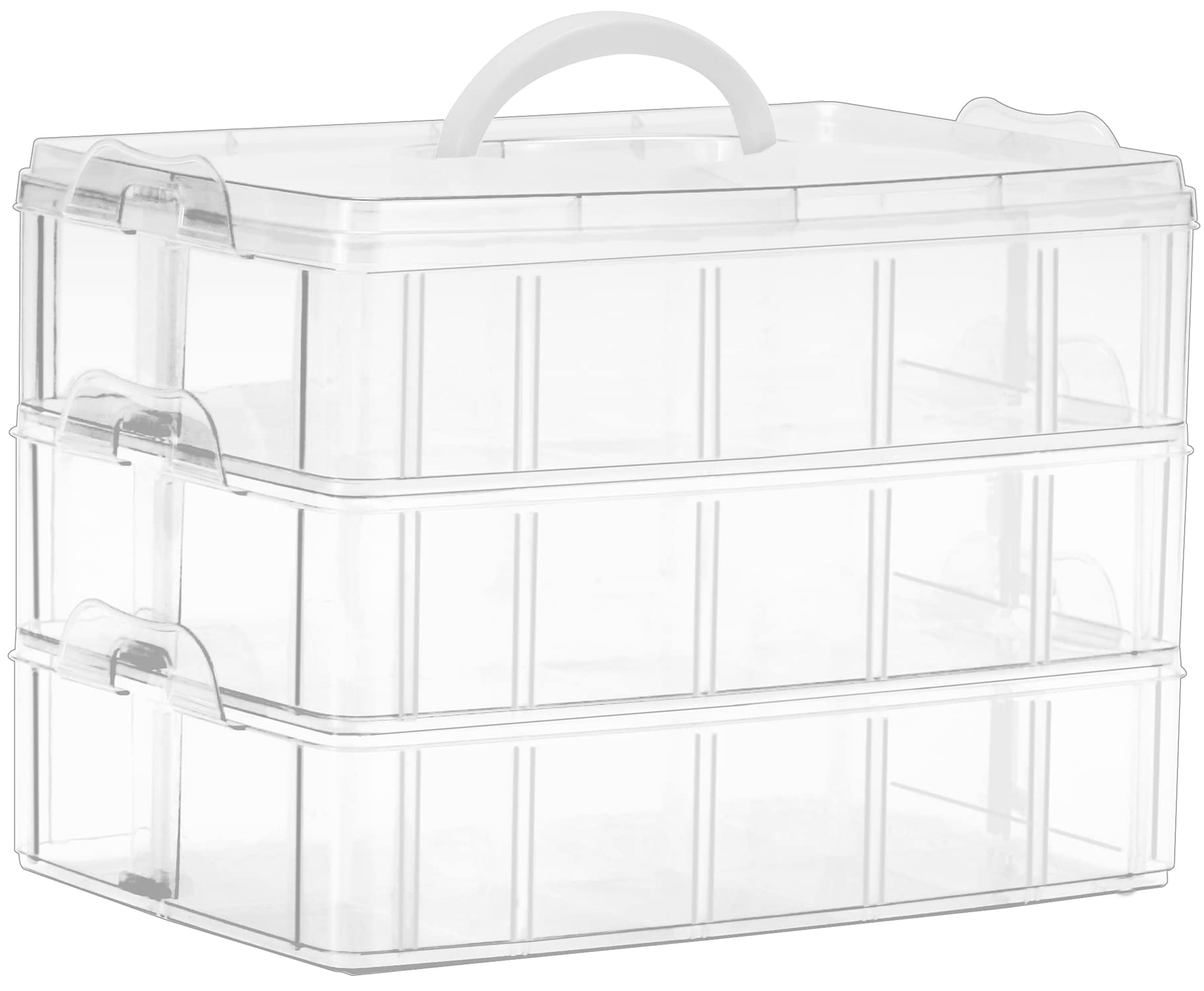 Sooyee 3-Tier Stackable Clear Plastic Storage Organizer Box with 30 Compartments - Perfect for Beads, Toys, Dolls, Arts & Crafts, Washi Tape, Rock Collection & Ribbons - Ideal for Craft Rooms, Playrooms & Home Organization