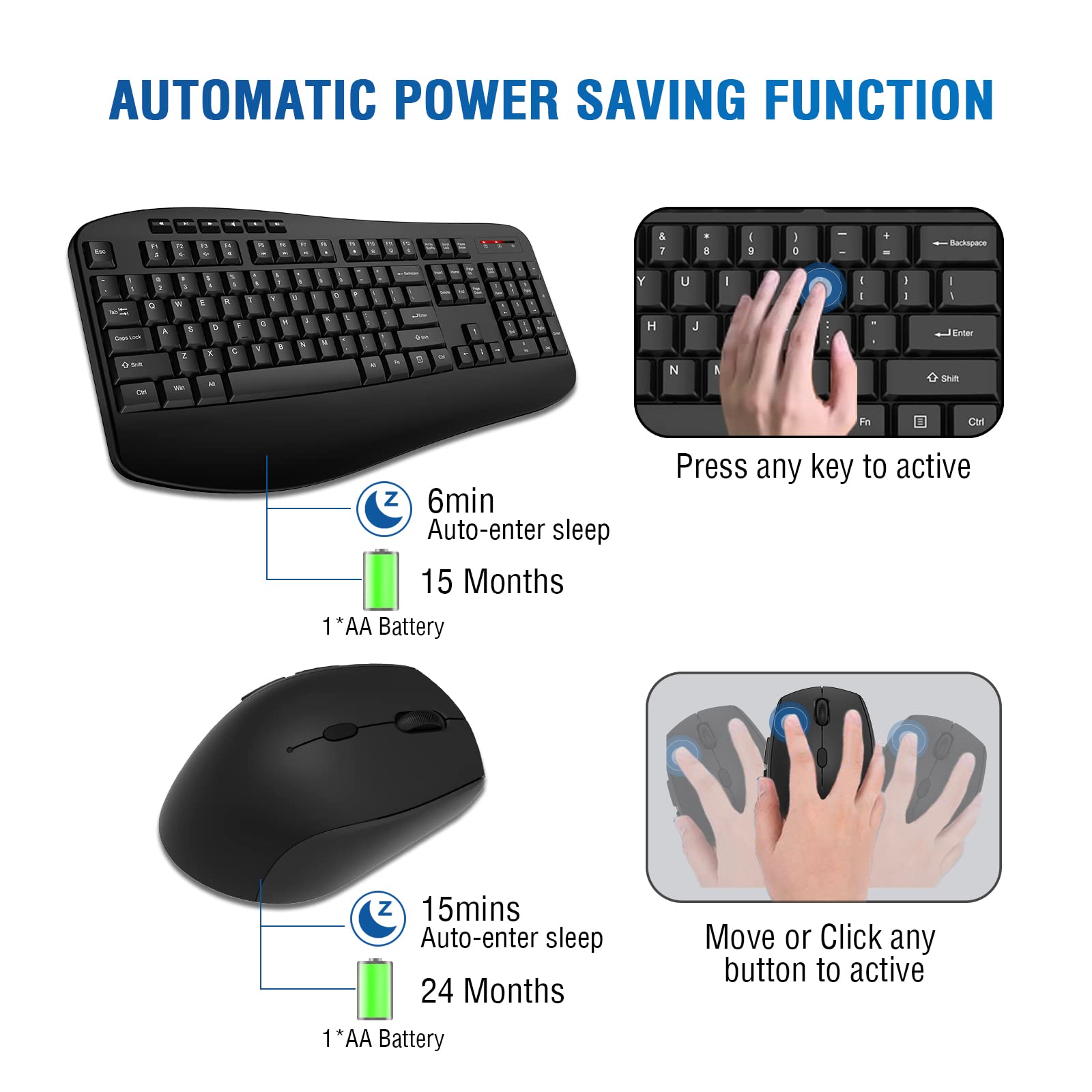 EDJO 2.4G Wireless Keyboard and Mouse Combo - Full-Sized Ergonomic Keyboard with Palm Rest & Optical Wireless Mouse for Windows/Mac - Perfect for Office, Home & Gaming Use on PC, Laptop & Desktop Computers
