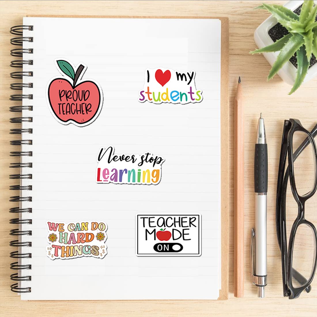 100 PCS Teacher Appreciation Stickers - Waterproof Vinyl Decals for Water Bottles, Laptops, Notebooks & Phones - Perfect for Teacher's Day Gifts, Classroom Rewards & Student Thank You Cards