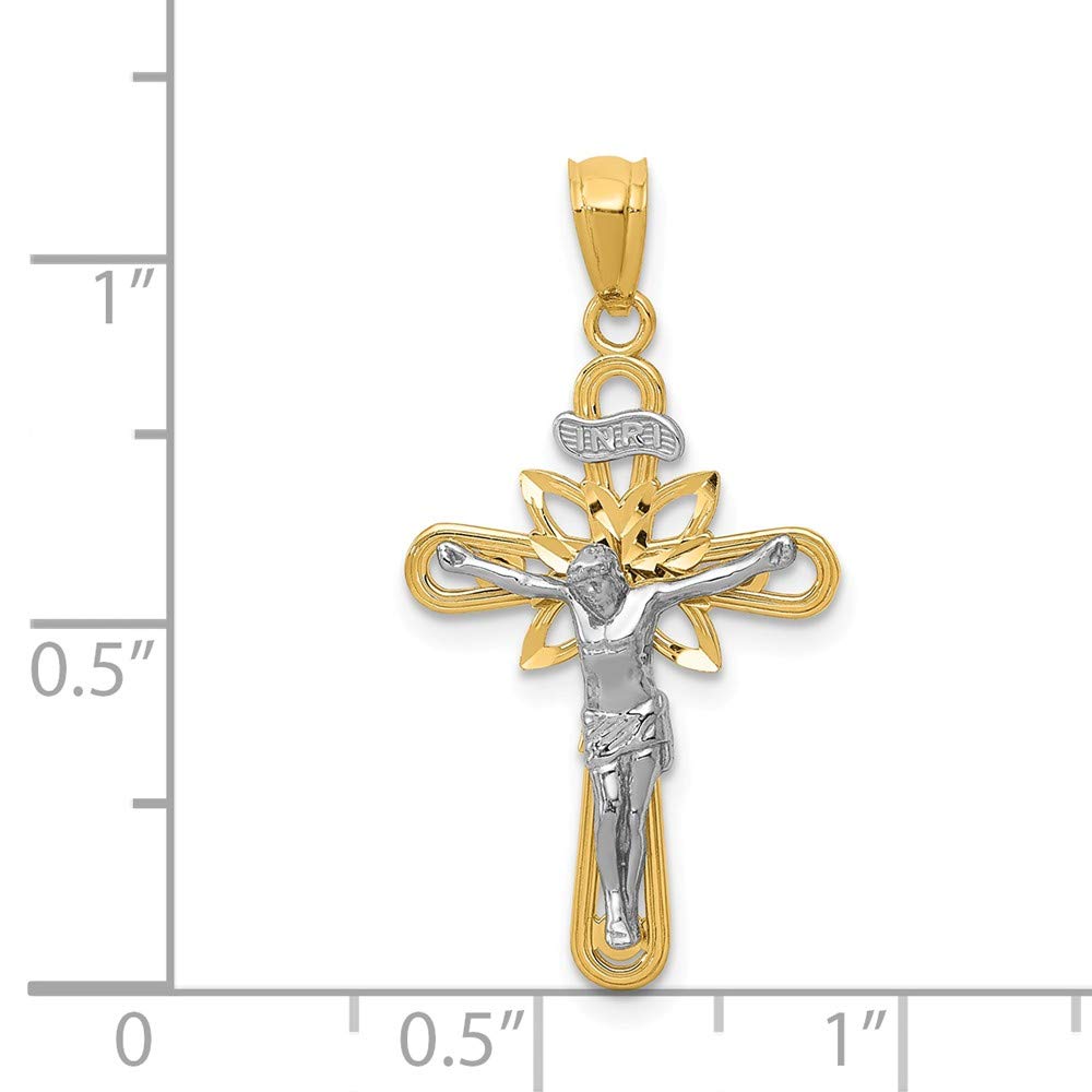 14K Yellow Gold Rhodium Plated Small Passion Crucifix Pendant - Elegant Religious Jewelry for Daily Wear, Gifts & Special Occasions
