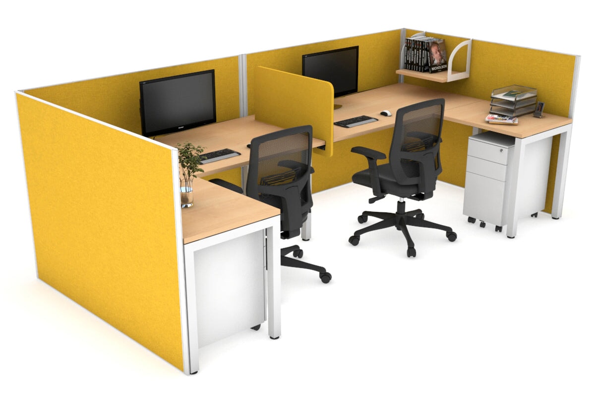 Quadro Square Legs 2-Person Corner Workstation - U-Shaped Office Desk with White Frame (1400L x 1800W) | Cable Management Scallop | Perfect for Home Office & Small Business Workspaces