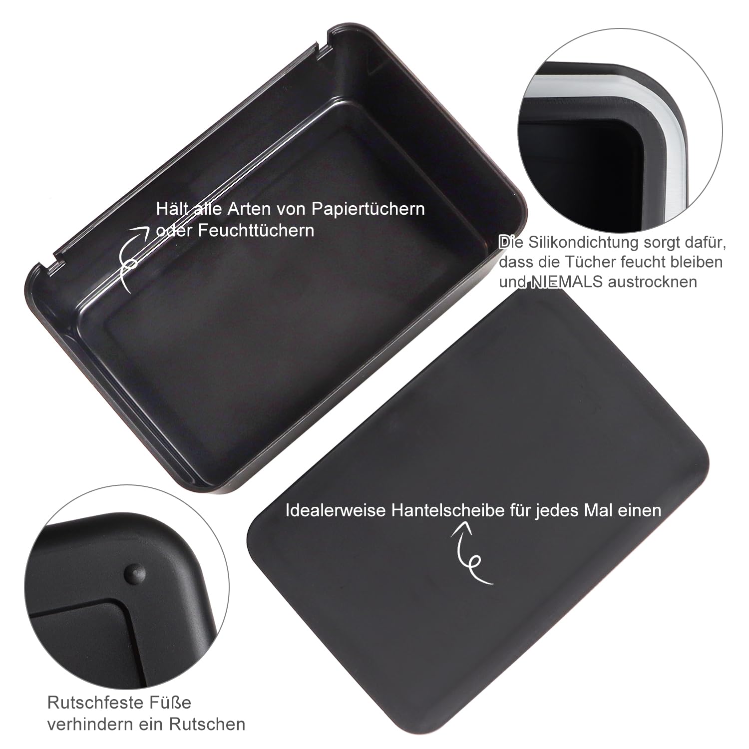 Premium Black Wet Wipes Dispenser Box with Lid - Plastic Baby Wipes Storage Container for Home, Office & Travel - Perfect for Diaper Changes, Makeup Removal & Quick Cleanups