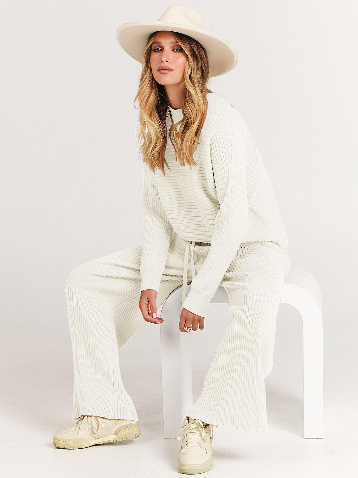 ANRABESS Women's Two Piece Outfits - Cozy Knit Sweater Crop Top & Wide Leg Pants Lounge Set | Trendy Fall 2024 Travel Clothes | Perfect for Casual Wear, Vacation Outfits & Cozy Home Relaxation