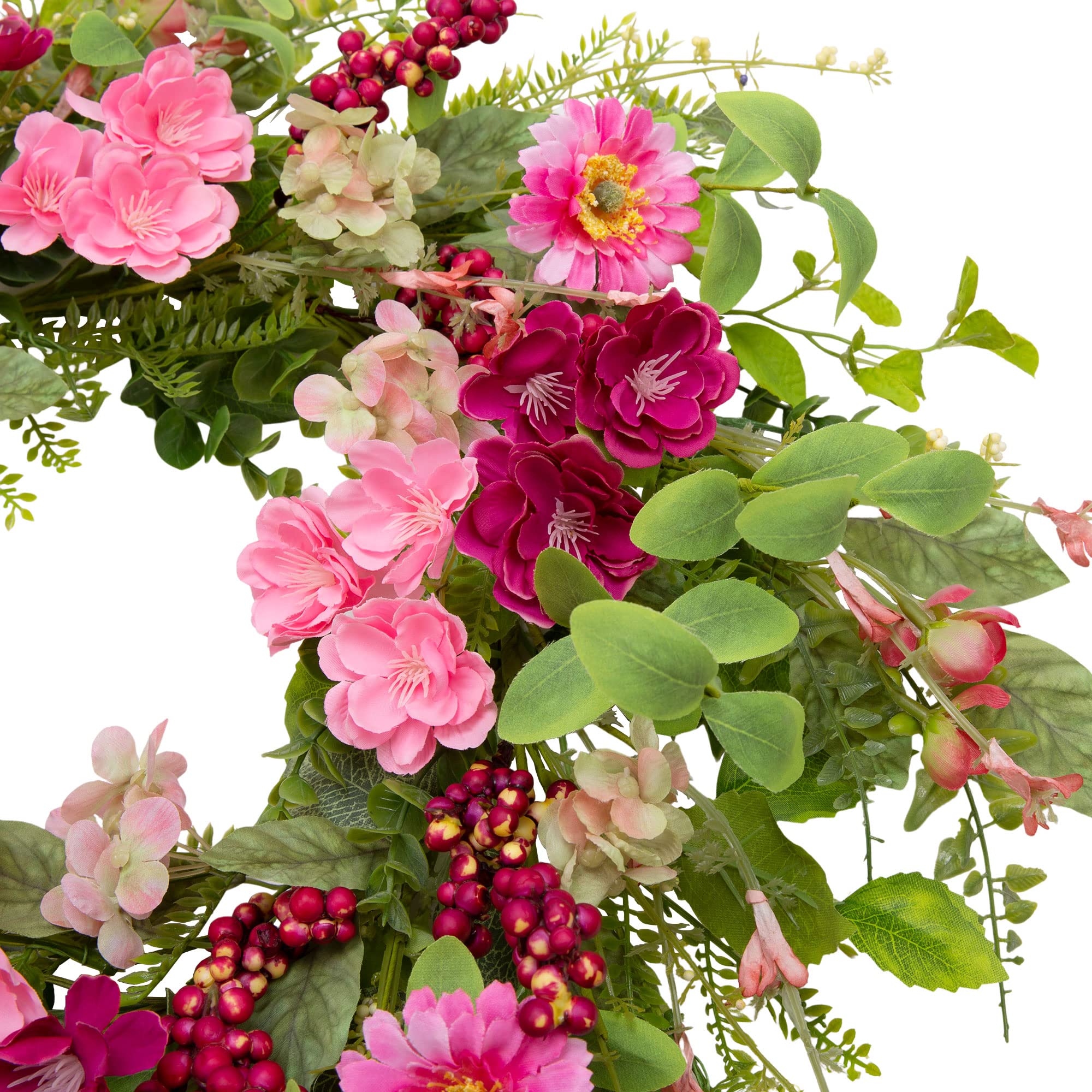 20 Inch Artificial Spring Summer Wreath with Pink Flowers & Green Foliage - Farmhouse Door Decor for Home, Wedding, Party | Indoor/Outdoor Seasonal Decoration