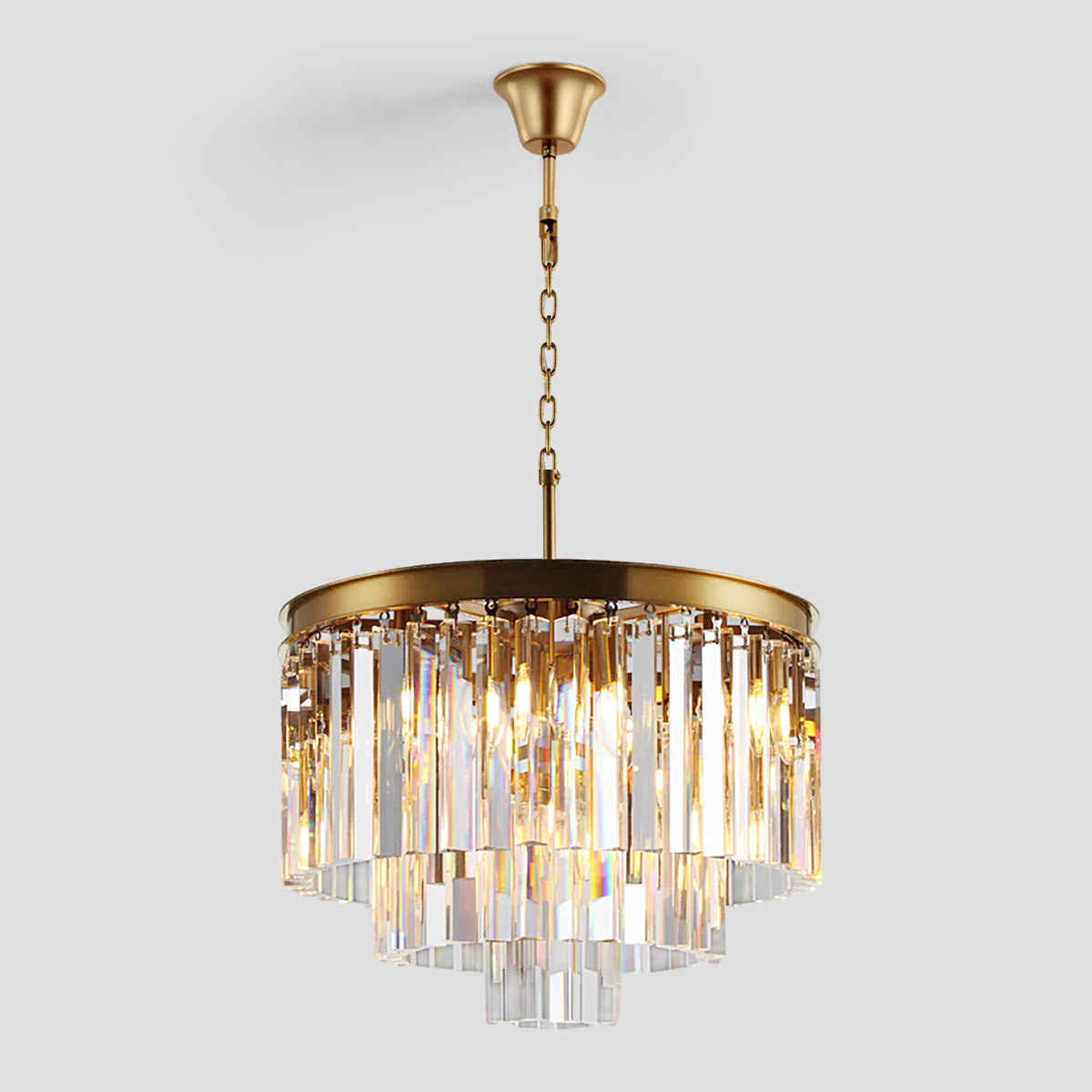 Falria Multi-Tier Clear & Smoke Crystal Round Chandelier - Elegant Ceiling Light Fixture for Dining Room, Living Room, Bedroom, and Wedding Decor