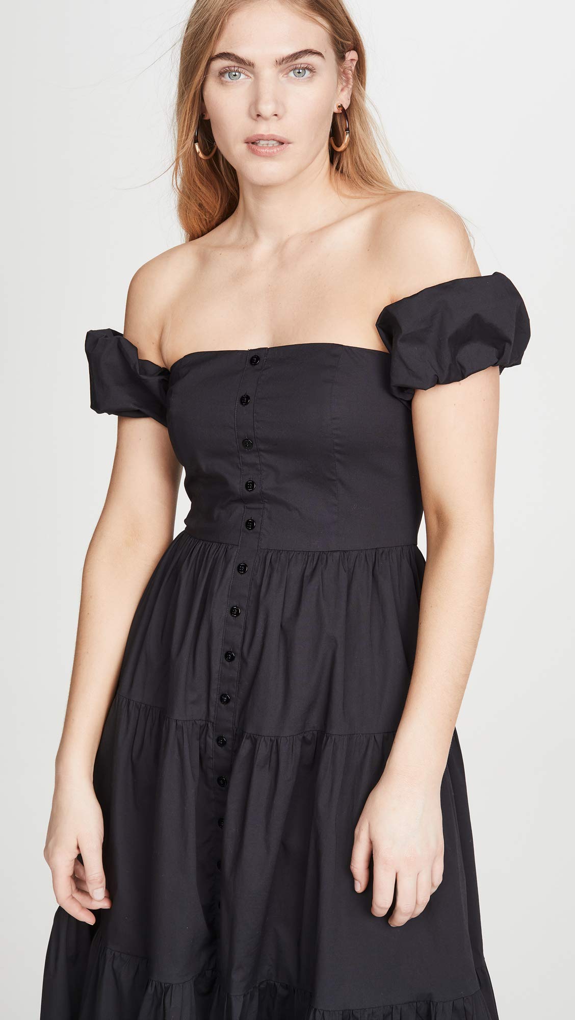 STAUD Women's Elio Dress - Flowy Midi Dress with Puff Sleeves & Square Neckline | Perfect for Summer, Weddings & Date Nights