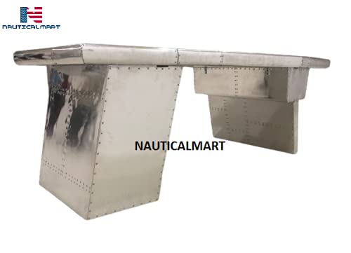 Nautical-Mart Large Aviator Executive Desk with Drawer Shelving - 78 Inch Aircraft Wing Design Office Desk for Modern Workspace & Home Office