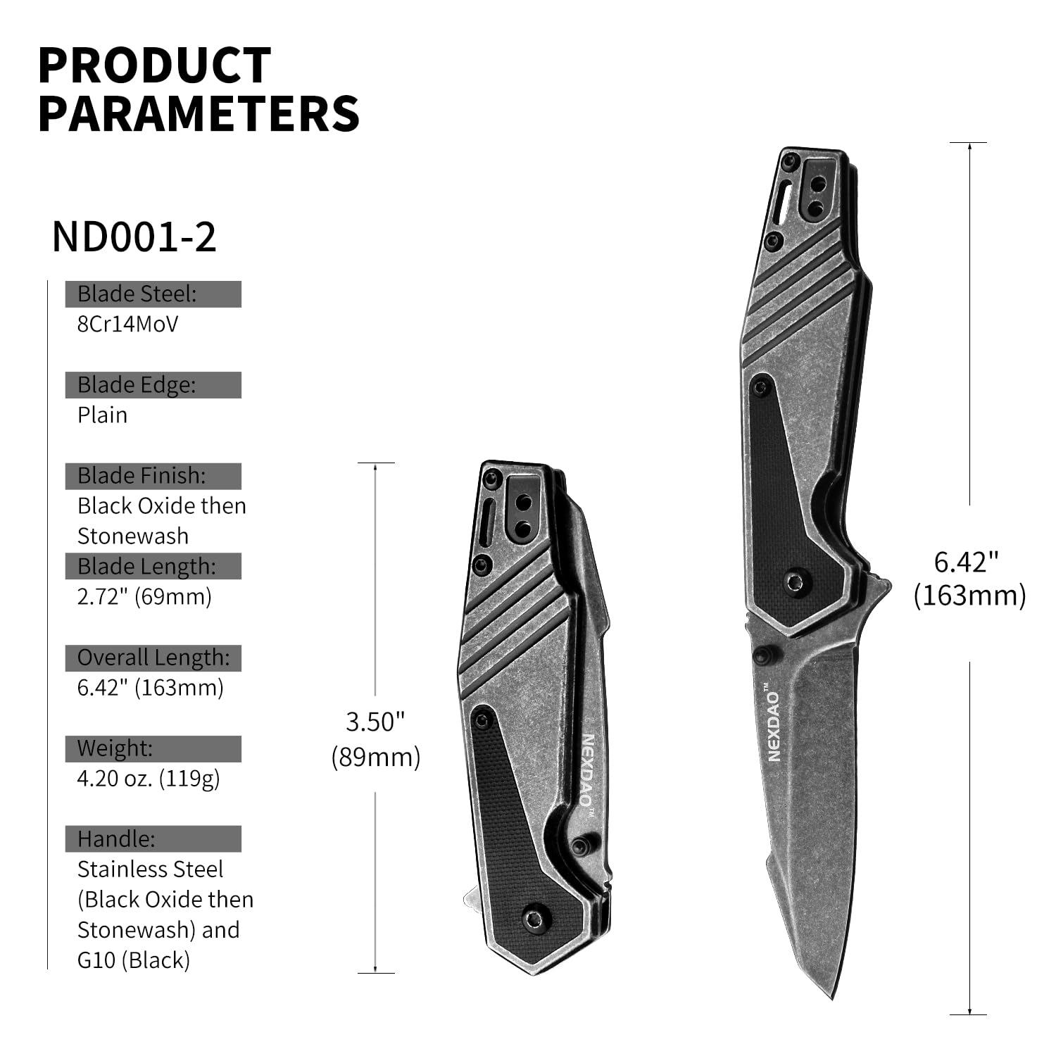 Premium Folding Pocket Knife - 8Cr14MoV Stainless Steel Blade, G10 & Steel Handle, 2-Position Clip - Perfect for Camping, Hiking, Survival & Everyday Carry (EDC)