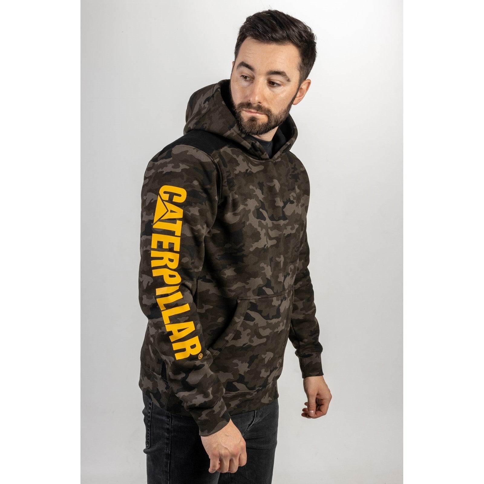 Caterpillar Logo Panel Hooded Sweatshirt for Men - Comfortable Pullover Hoodie for Casual Wear, Work & Outdoor Activities