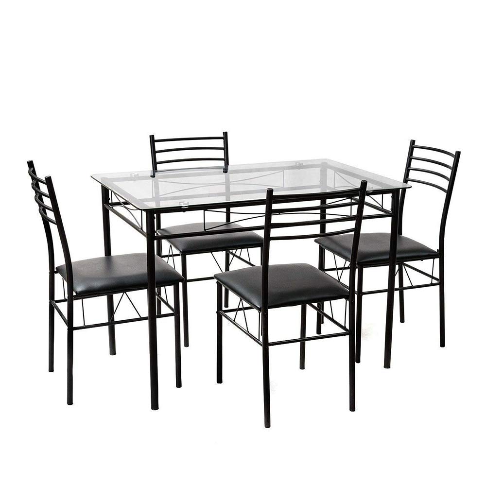 5-Piece Modern Glass Top Dining Table Set with 4 Upholstered Chairs - 43.3