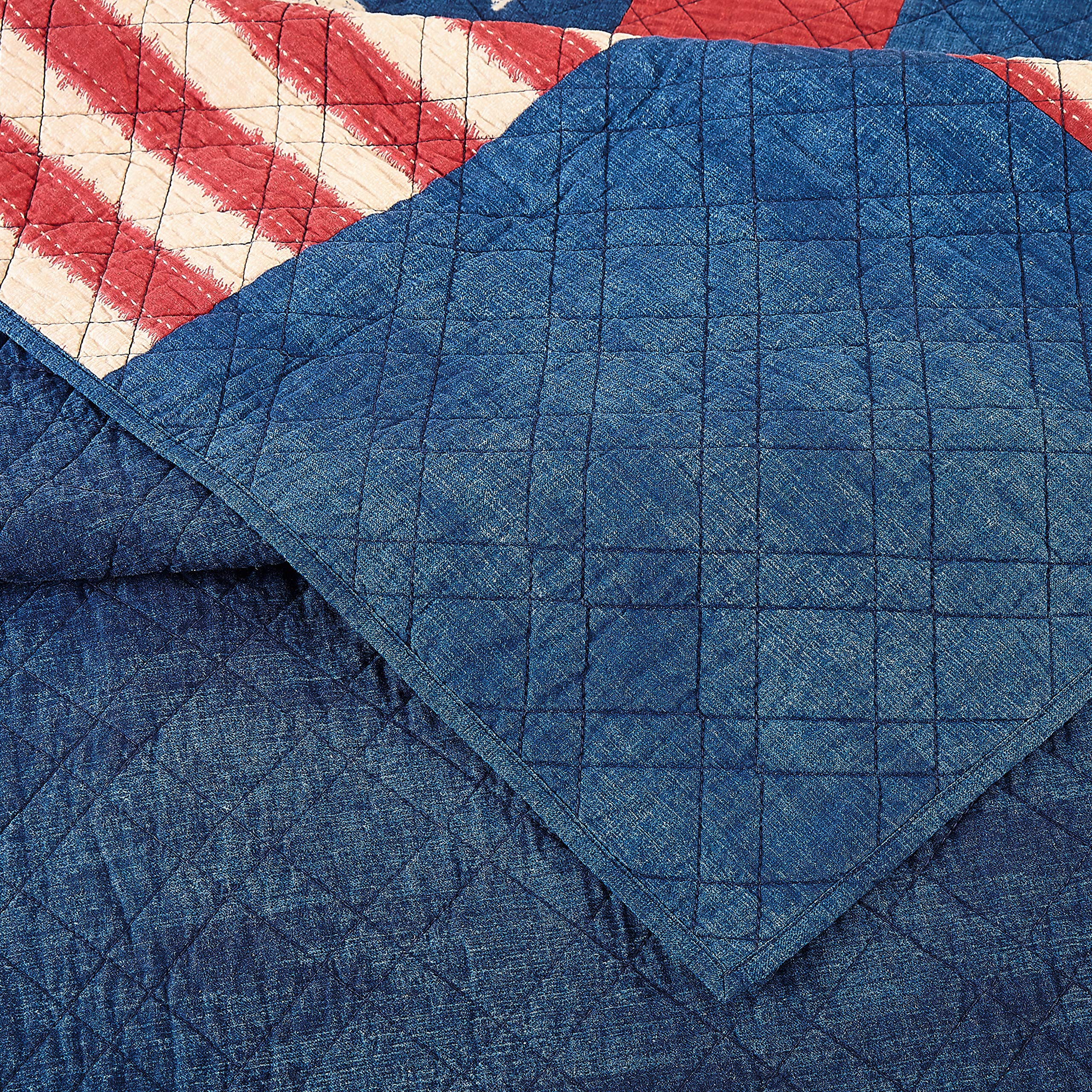 MODERN HEIRLOOM Americana Patchwork Quilt Set - 3-Piece Reversible All-Season Bedding with 2 Shams, Lightweight Coverlet for Full/Queen Size Beds (Red/Blue) - Perfect for Farmhouse Decor, Guest Rooms & Cozy Bedroom Makeovers