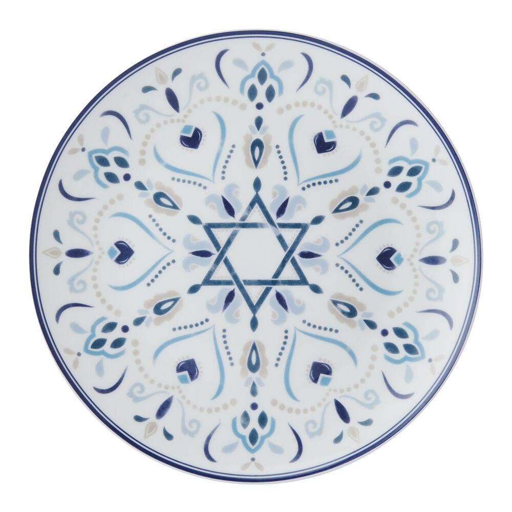 Hanukkah Celebration Set of 4 Salad Plates - Elegant Judaica Dinnerware for Holiday Meals & Festive Gatherings