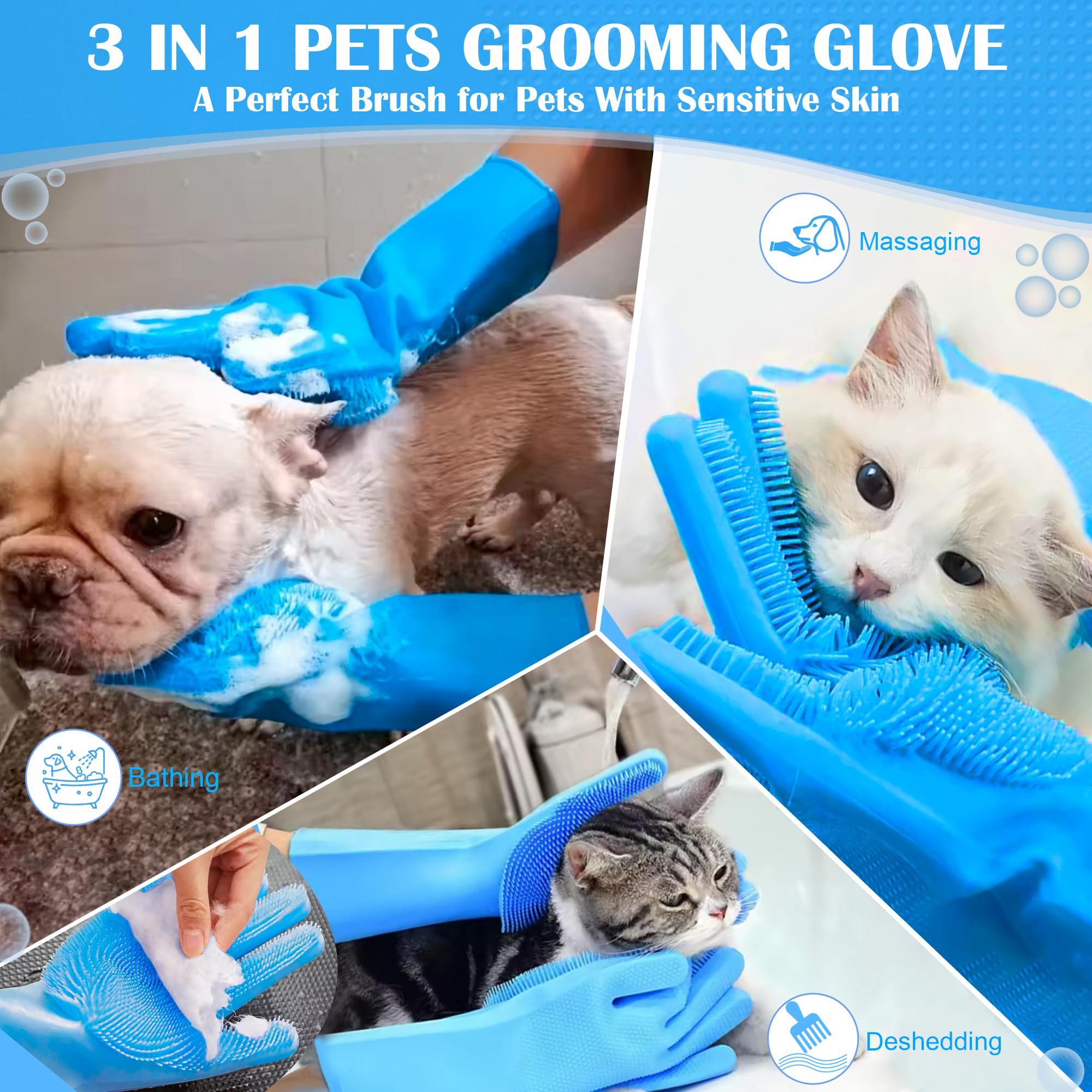Pet Grooming Gloves for Dogs - High-Density Teeth & 5-Finger Design for Bathing, Massage & Shedding Control - Perfect for Home Pet Care & Professional Grooming