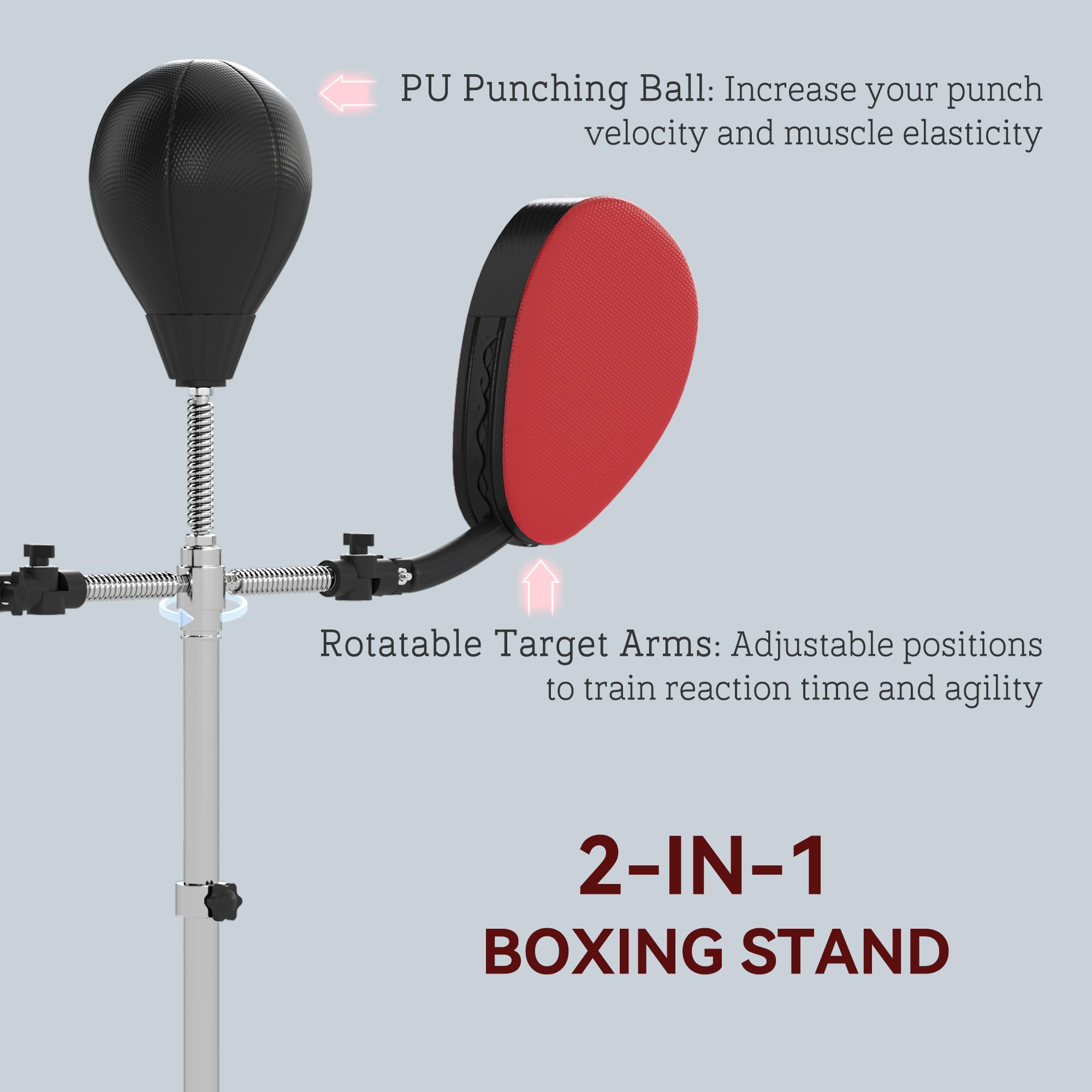 Soozier 3-in-1 Freestanding Boxing Bag with Stand - Adjustable Height Punching Bag Set with 2 Target Arms for MMA, Kickboxing & Home Gym Training | Perfect for Stress Relief, Fitness & Cardio Workouts | Black