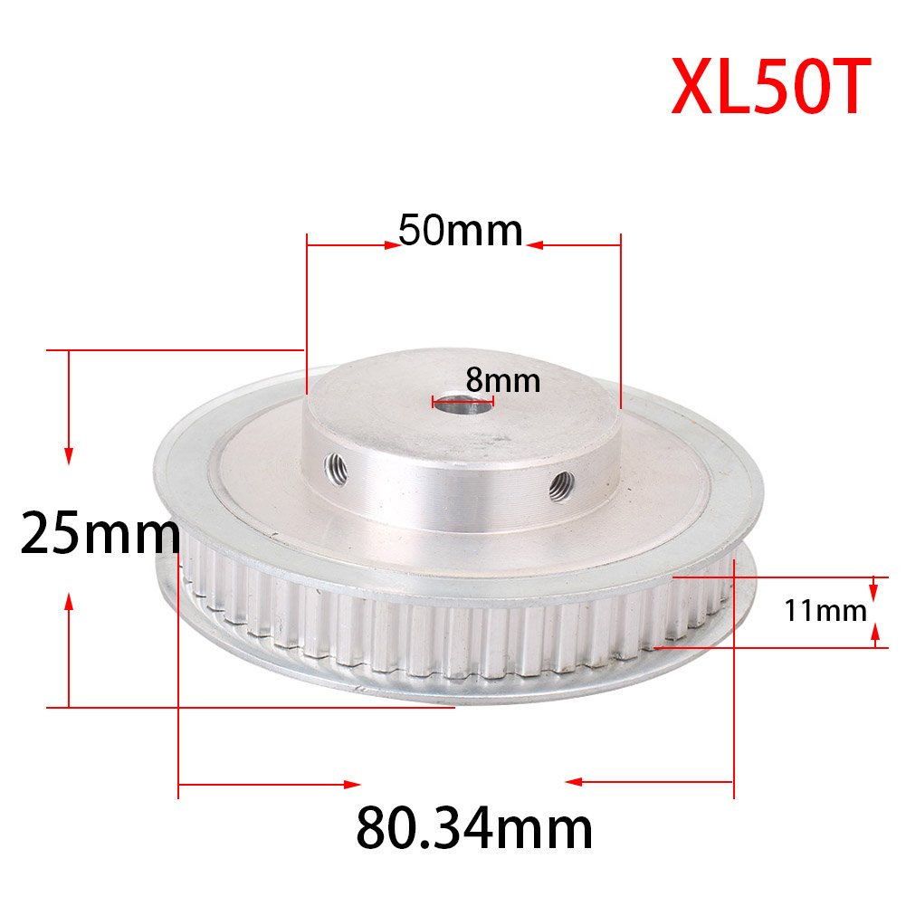 8mm Bore XL50 Teeth Aluminum Timing Pulley for 3D Printer - 10mm Width Belt Synchronous Wheel - Perfect for CNC Machines, Laser Cutters & DIY Robotics Projects