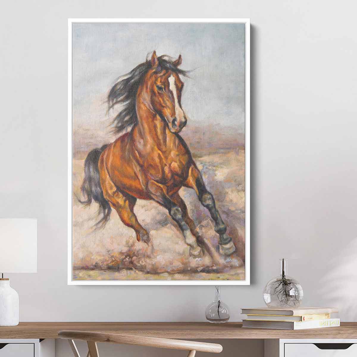 Brown Fast and Free Horse Wall Art Canvas Print 9044 - Modern Equestrian Decor for Living Room, Bedroom & Office