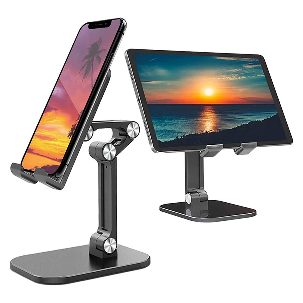 Foldable Desk Phone Stand - Adjustable Universal Mobile Phone Holder for iPhone, Samsung, Android - Black & White - Perfect for Office, Home, Video Calls & Hands-Free Viewing