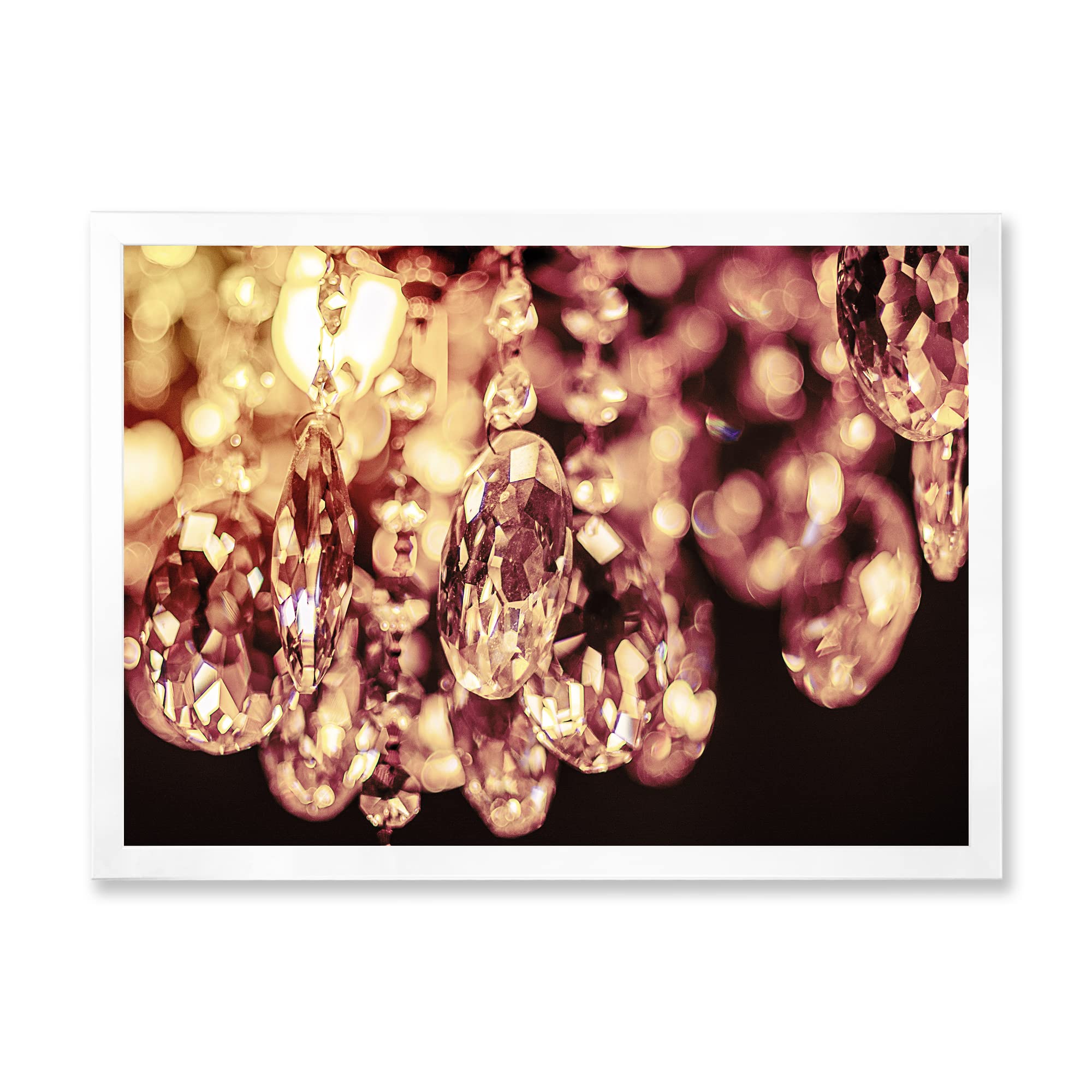 DesignQ Crystal Chandelier - Modern Bright Hanging Light with Framed Wall Art for Living Room, Dining Room & Bedroom Decor