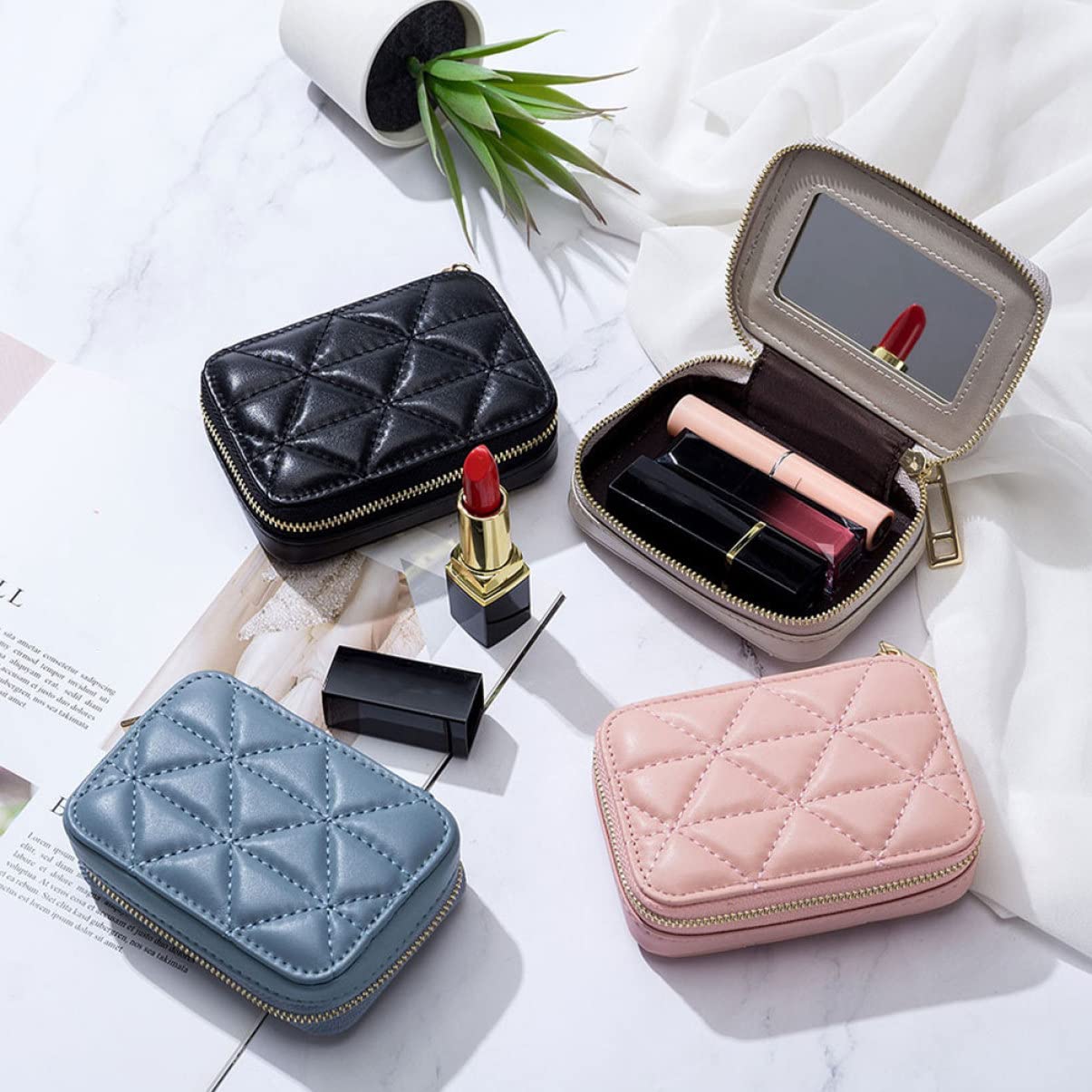FRCOLOR PU Leather Lipstick Case with Mirror - Travel Makeup Bag & Lip Gloss Organizer for Purse | Perfect for On-the-Go Touch Ups & Cosmetic Storage