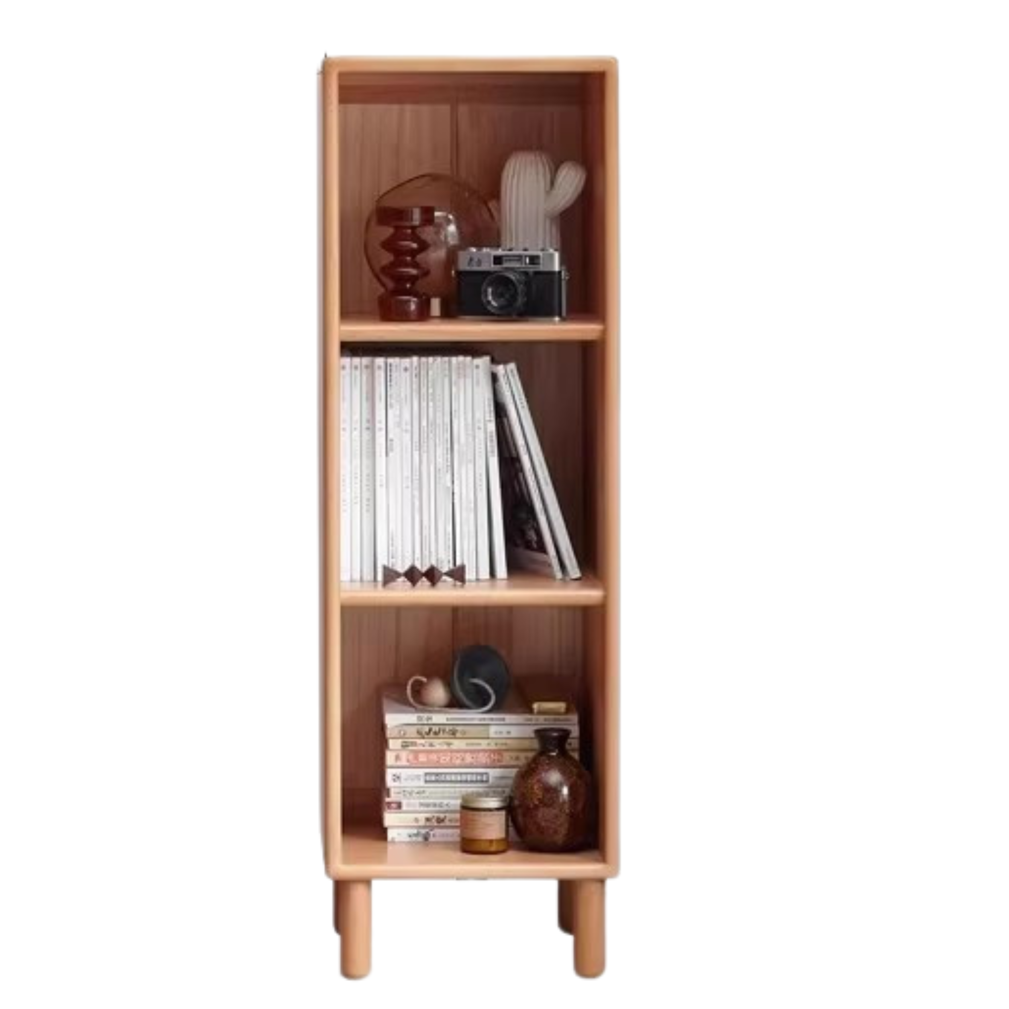 Solid Beech Wood Small Bookshelf Side Cabinet - Compact Storage for Books, Decor & Essentials in Living Room, Bedroom or Office
