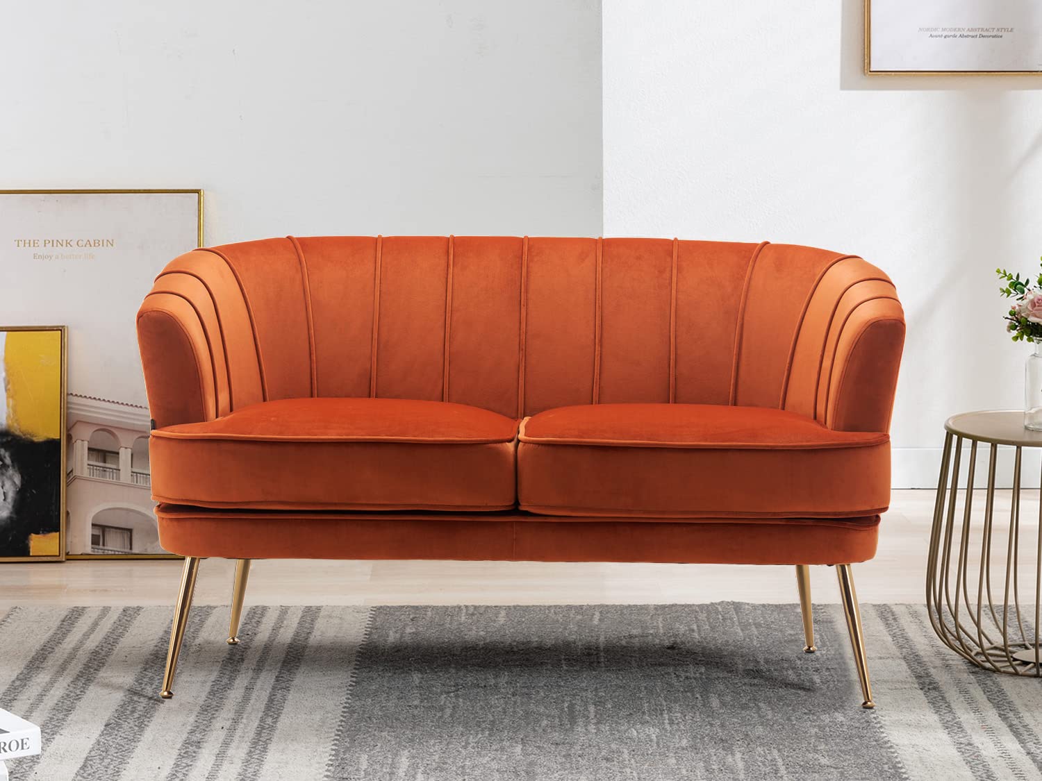 Luxury Velvet Loveseat Sofa - Modern Tufted Chesterfield Style 2-Seater Couch for Living Room & Bedroom - Soft & Comfy Caramel Brown Velvet Fabric - Perfect for Small Spaces, Apartments, and Cozy Home Decor
