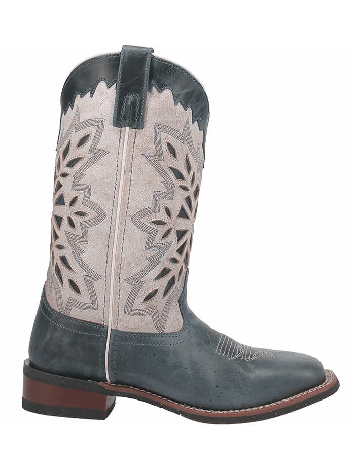 Laredo 5880 Women's Dolly Square Toe Leather Boots in Blue & White - Stylish Western Cowgirl Boots for Country Dancing, Rodeo & Everyday Wear