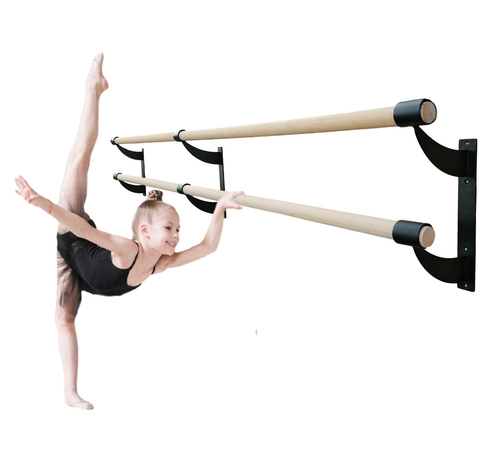 24 FT Long Double Bar Ballet Barre - 2.0” Diameter Wall Mounted Ballet Bar System in Black Wood | Perfect for Home Dance Studio, Ballet Practice, Stretching & Fitness Training