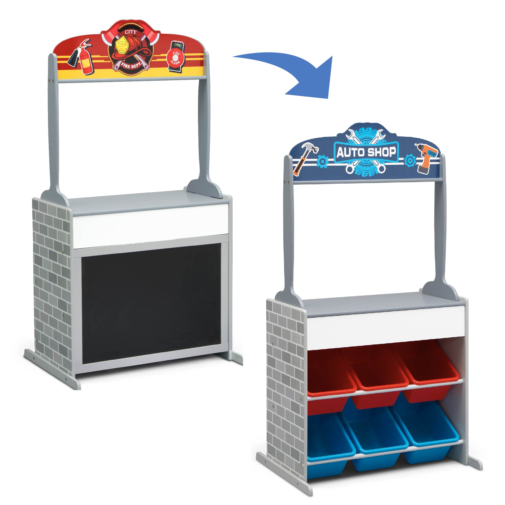 Reversible 4-in-1 Pretend Play Center with Chalkboard & Storage - Kids Activity Table for Drawing, Learning & Imaginative Play - Perfect for Home, Preschool & Daycare