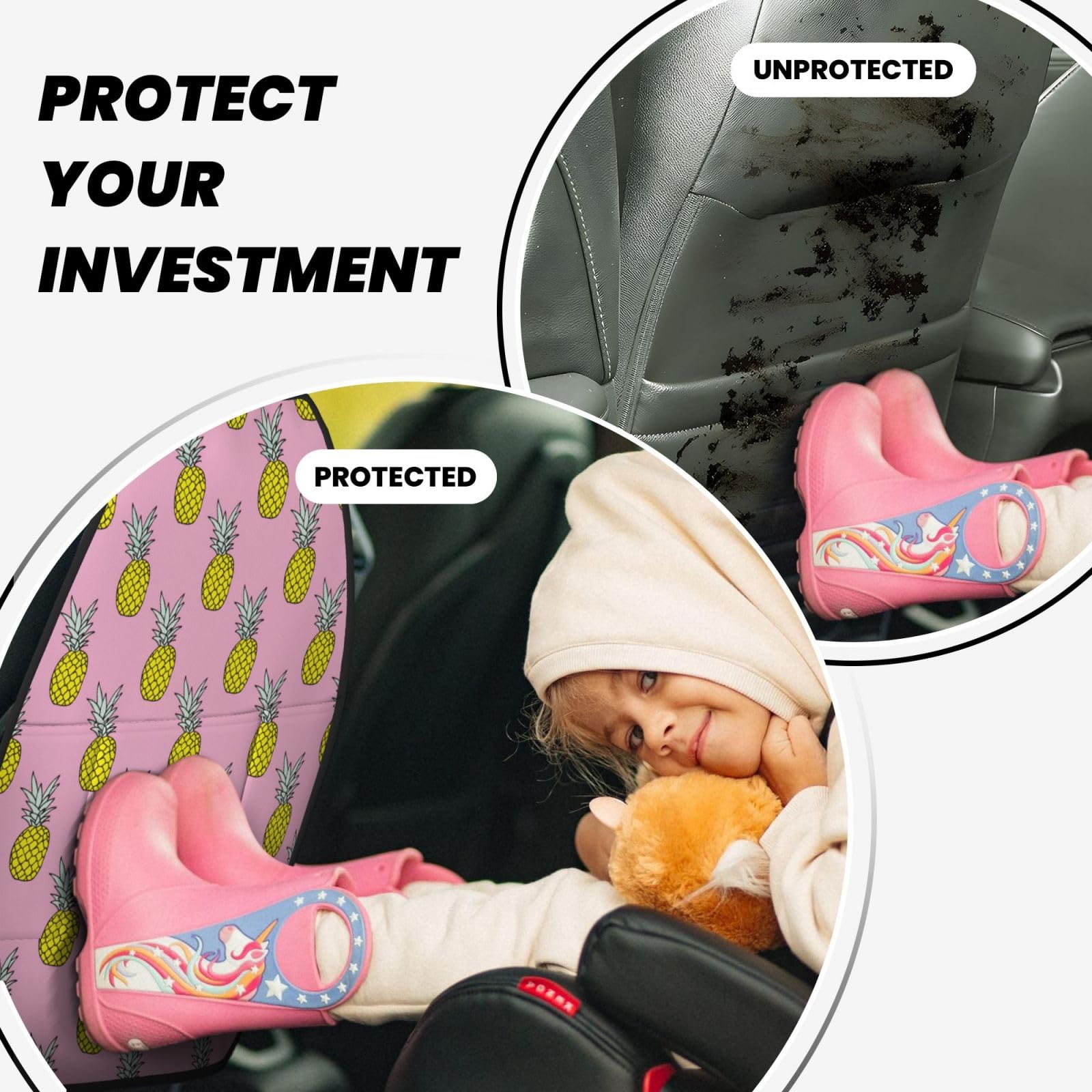 2-Piece Backseat Car Organizer Set - Cute Yellow Pineapple & Pink Car Storage Organizer for Seats | Car Seat Organizer with Pockets | Perfect for Road Trips, Kids Toys & Car Accessories (Ideal for SUVs, Minivans & Family Cars)