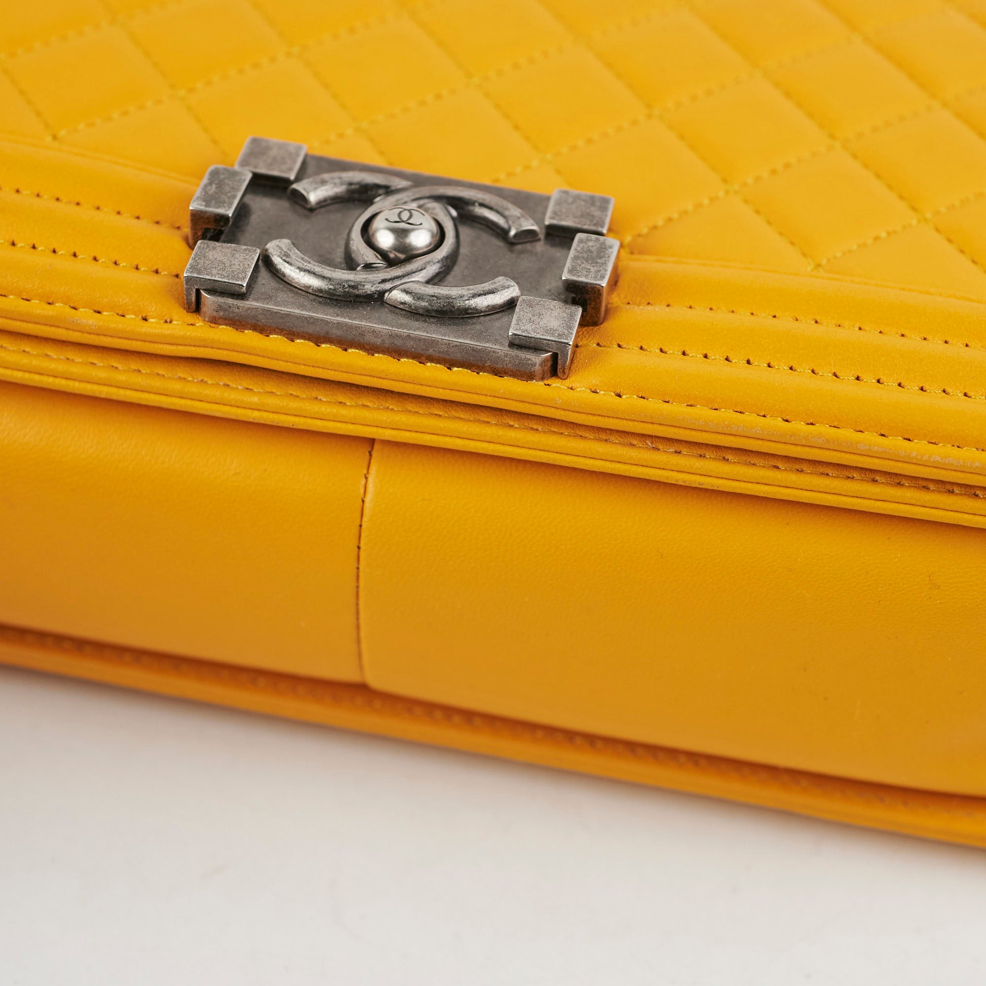 Chanel Old Medium Boy Bag in Lambskin Leather - Classic Yellow Luxury Handbag for Women | Perfect for Evening Events, Parties & Fashion Outings