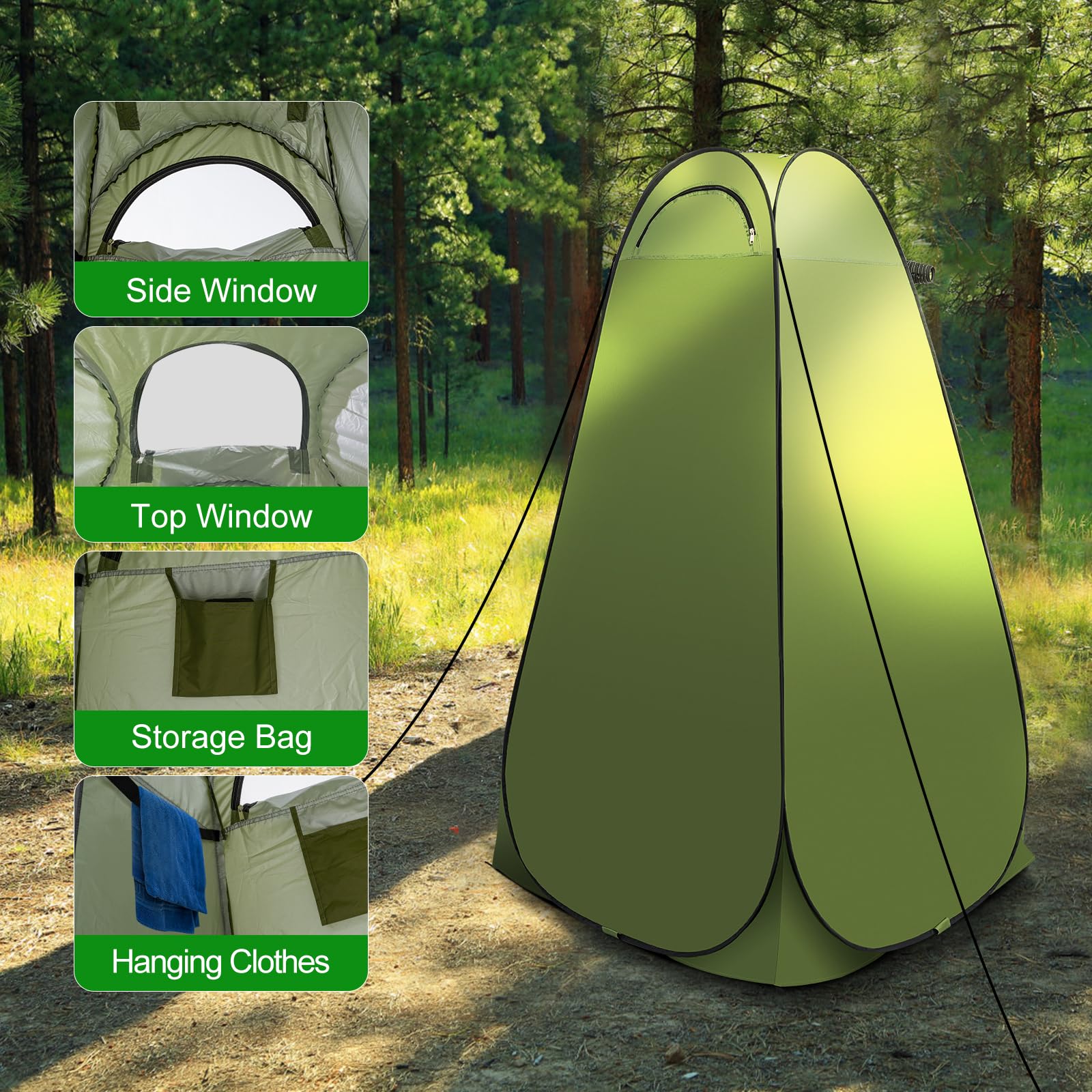 Portable Camping Toilet Kit for Adults - Pop Up Privacy Tent & Stainless Steel Toilet with Carry Bag | Outdoor Shower, Changing Room, Dressing Tent for Camping, Hiking, Road Trips & Emergency Preparedness