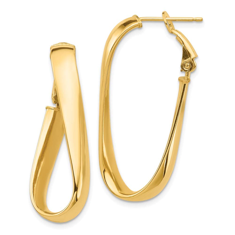 14K Yellow Gold High Polished 5mm Twisted Oval Omega Back Hoop Earrings for Women - Elegant Everyday Jewelry Gift for Her, Perfect for Work, Date Night & Special Occasions