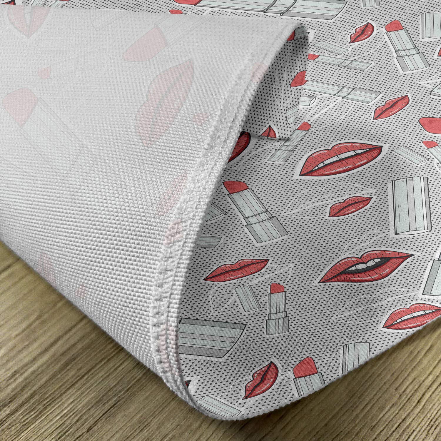 Ambesonne Hipster Place Mats Set of 4 - Fashion Girl Cosmetic Design with Lips & Lipstick Pattern, Washable Fabric Dining Table Mats, Standard Size (Red/Grey) - Perfect for Coffee Shops, Bistro Tables & Beauty Salon Decor