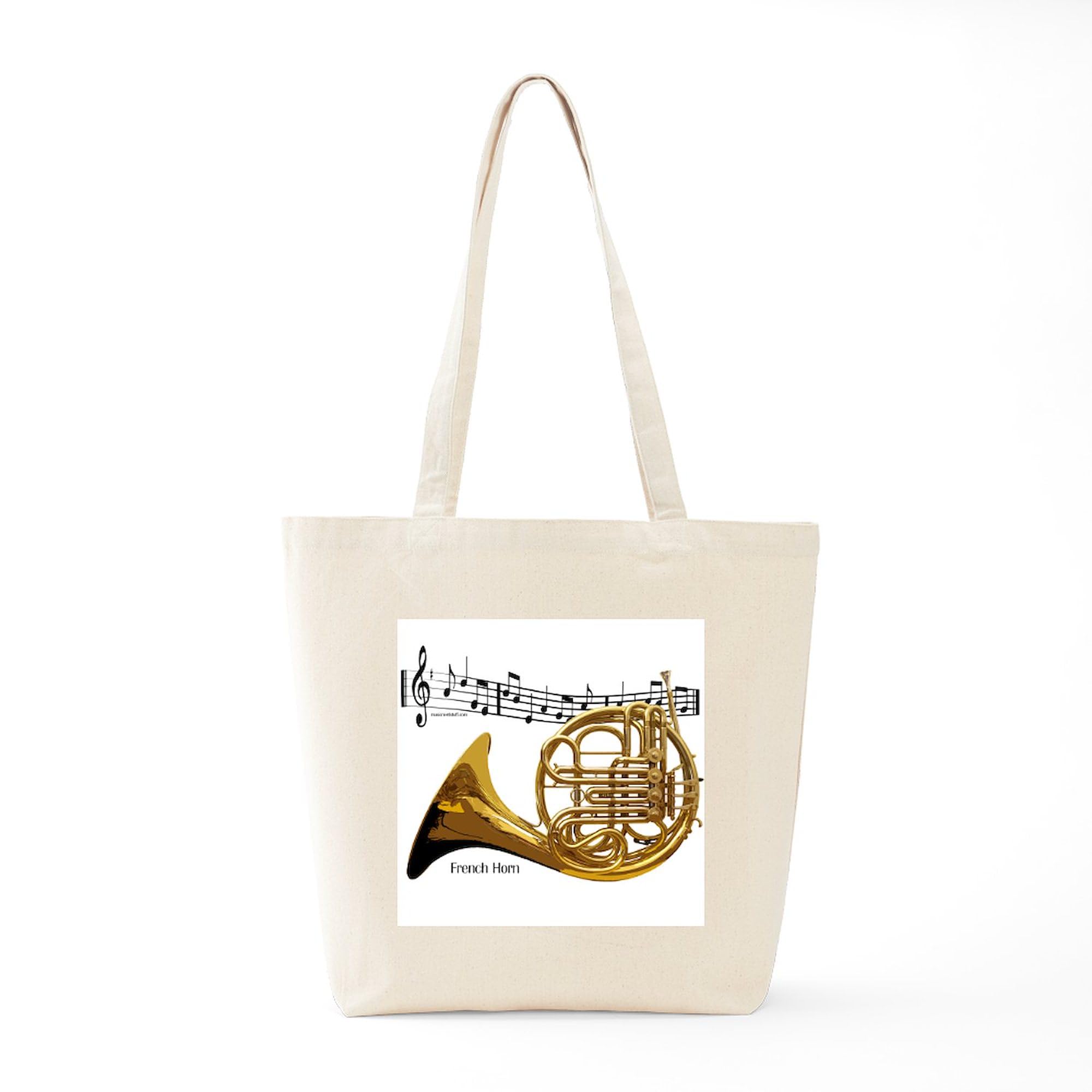 French Horn Music Tote Bag - Natural Canvas Reusable Shopping Bag for Musicians, Students & Grocery Shopping | Eco-Friendly Gift for Music Lovers