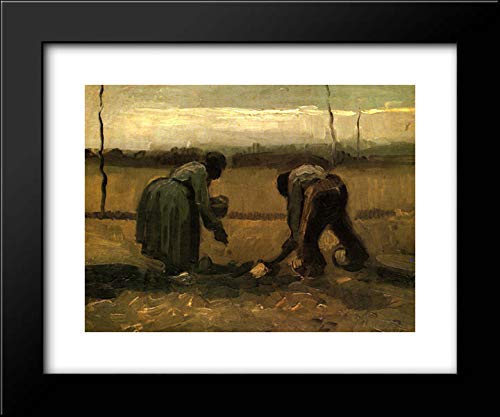 Vincent van Gogh Peasant and Peasant Woman Planting Potatoes 24x20 Framed Art Print - Wall Decor for Living Room, Bedroom & Office