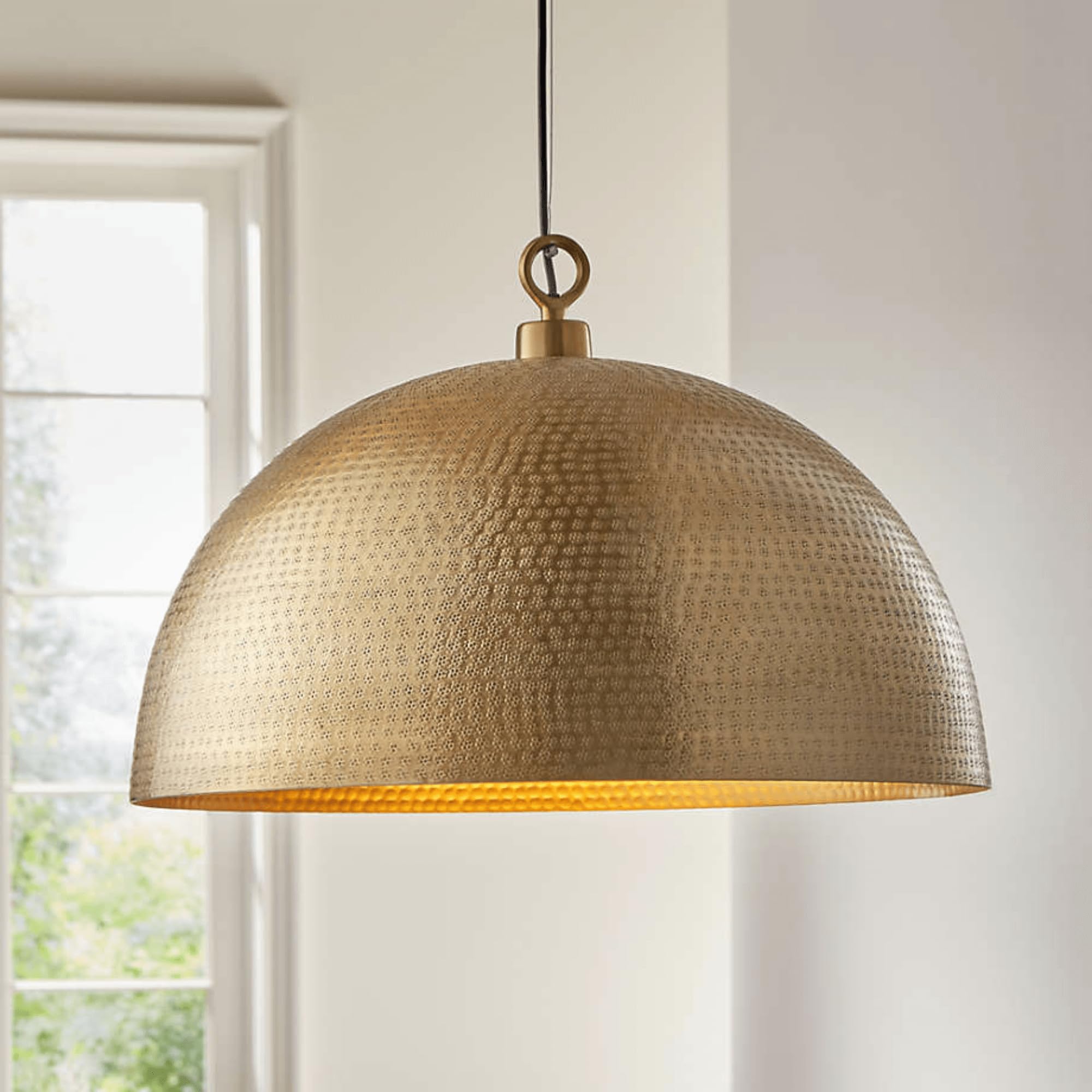 Hammered Brass Dome Pendant Light Fixture - 12 Inch Gold Dome Ceiling Light for Dining Room, Kitchen, Living Room & Bedroom - Vintage Industrial Hanging Light for Home Decor