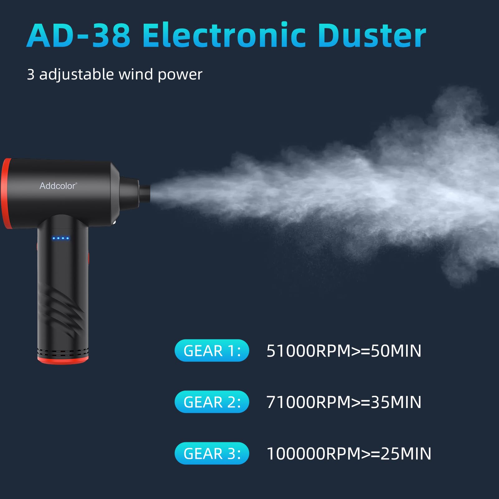 Electric Air Duster 6000mAh Battery - Cordless Keyboard Cleaner with 3 Adjustable Speeds & LED Light | Reusable Compressed Air for Computers, Electronics, Office Equipment | Perfect for PC Maintenance, Keyboard Cleaning, and Dust Removal