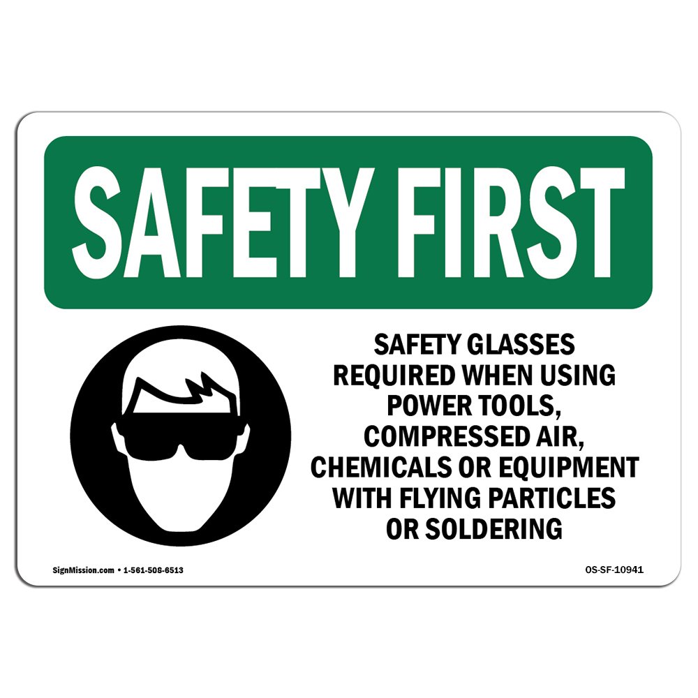 OSHA Compliant Safety Glasses Required Sign with Symbol - Durable Vinyl Label Decal for Workplace Safety | Protect Your Business, Warehouse & Construction Site | Made in USA | Ideal for Factories, Workshops & Industrial Areas