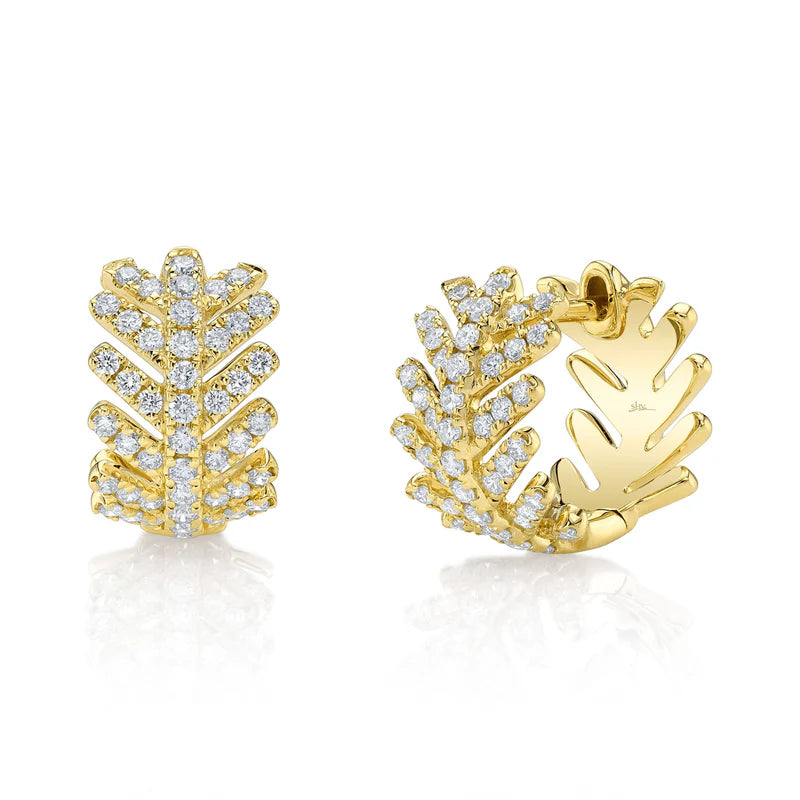 Shy Creation Diamond Leaf Huggie Earrings – Dainty Gold Hoop Earrings for Women, Elegant Leaf Design with Sparkling Crystals – Perfect for Everyday Wear, Date Night & Special Occasions