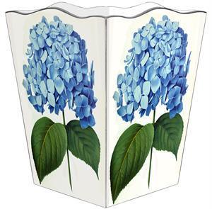Blue Hydrangea Waste Paper Basket with Optional Tissue Box Cover - Elegant Home Office & Bathroom Trash Can for Waste Management & Decor