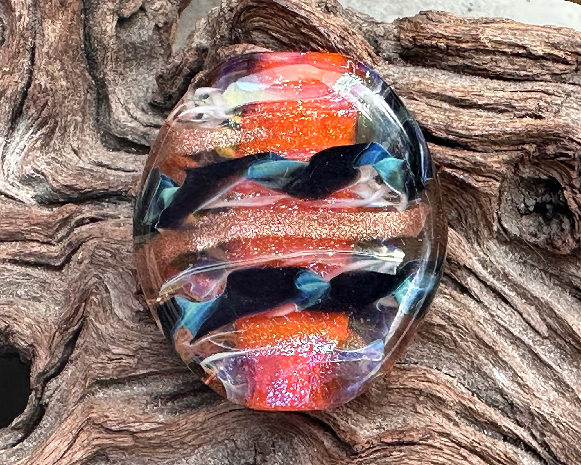 Vibrant Coral Orange Dichroic Glass Lampwork Bead - Handmade Focal Bead for Jewelry Making, DIY Crafts, Necklaces & Bracelets - Perfect for Artisan Creations and Unique Gift Ideas