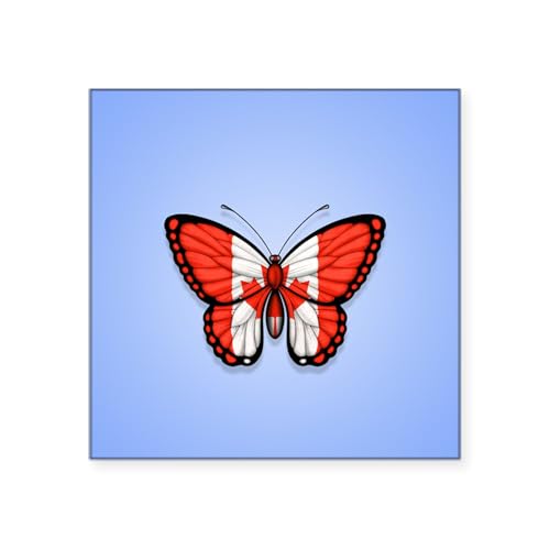 White - Canadian Flag Butterfly on Blue Sticker