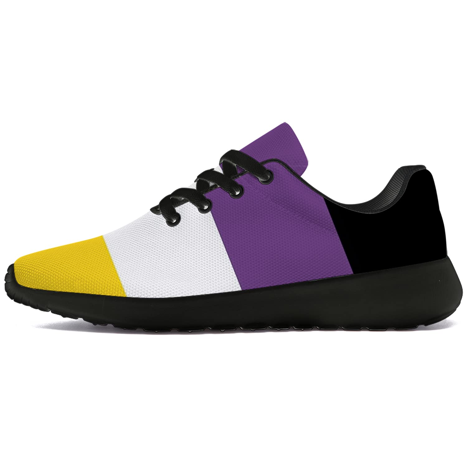 Unisex LGBTQ+ Pride Running Shoes - Nonbinary Flag Design - Comfortable Walking & Tennis Sneakers for Men, Women & Nonbinary - Size 12 Men/15 Women - Black - Perfect for Pride Events, Daily Wear & Supportive Gifts