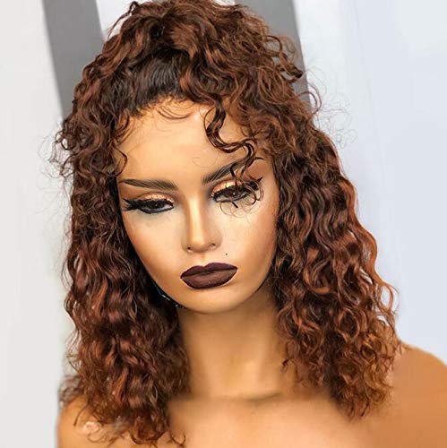 13x6 HD Lace Front Human Hair Wig - Ombre Short Water Wave Bob Wig with Baby Hair (1B/30 Color, 150% Density, 16 Inch) | Brazilian Remy Hair for Daily Wear, Parties & Special Occasions