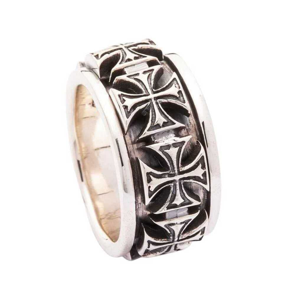 Bikerringshop 925 Sterling Silver Iron Cross Spinner Rings for Men - Gothic Punk Jewelry, Adjustable Band, Stress Relief & Fashion Statement (Perfect for Bikers, Rockers & Alternative Style Lovers)