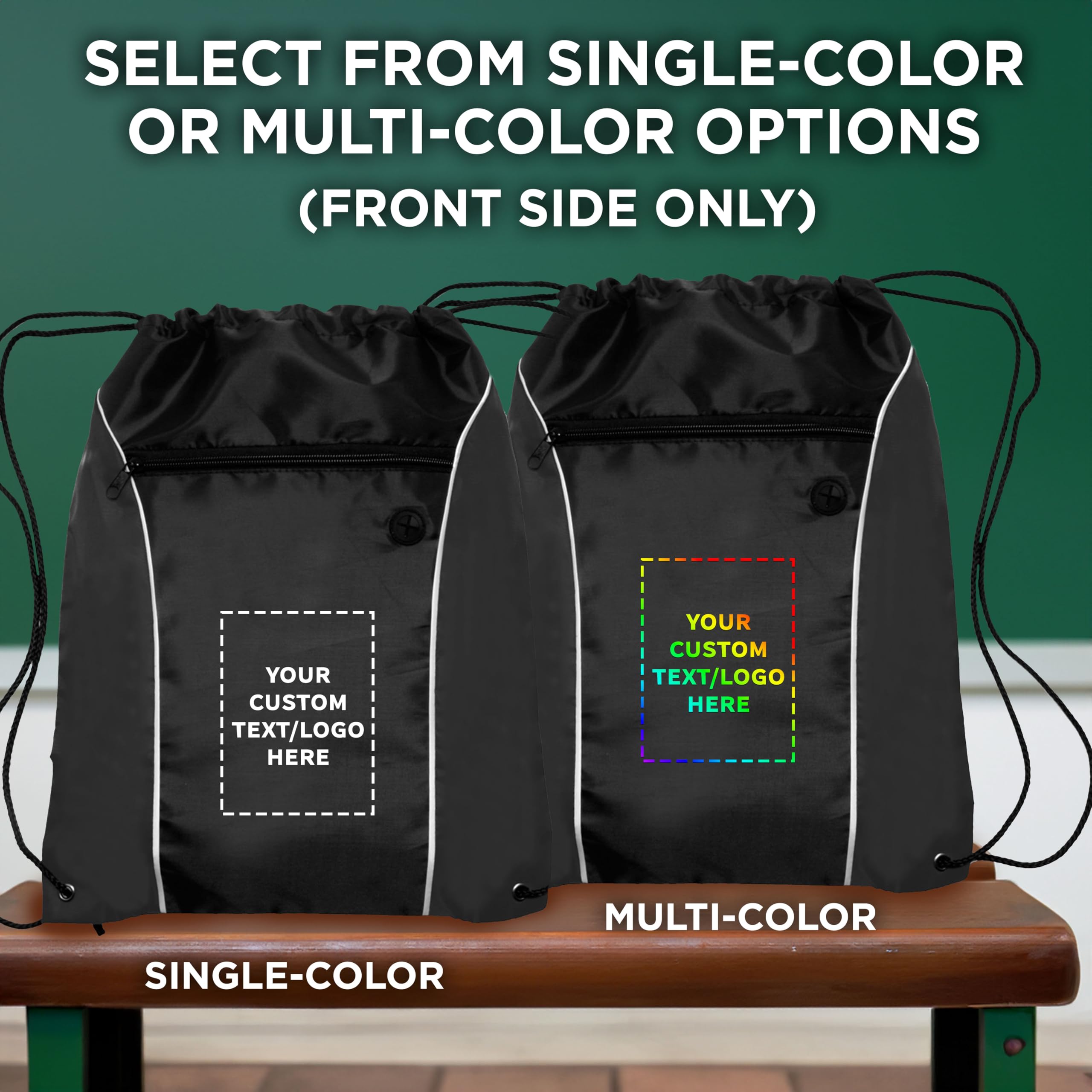 Customizable Two-Tone Drawstring Backpack - 50 Pack Non-Woven Sports Bags - Durable Promotional Backpacks with Logo Printing - Perfect for Gym, Travel, Work & School Events - Bulk Wholesale Black Backpacks